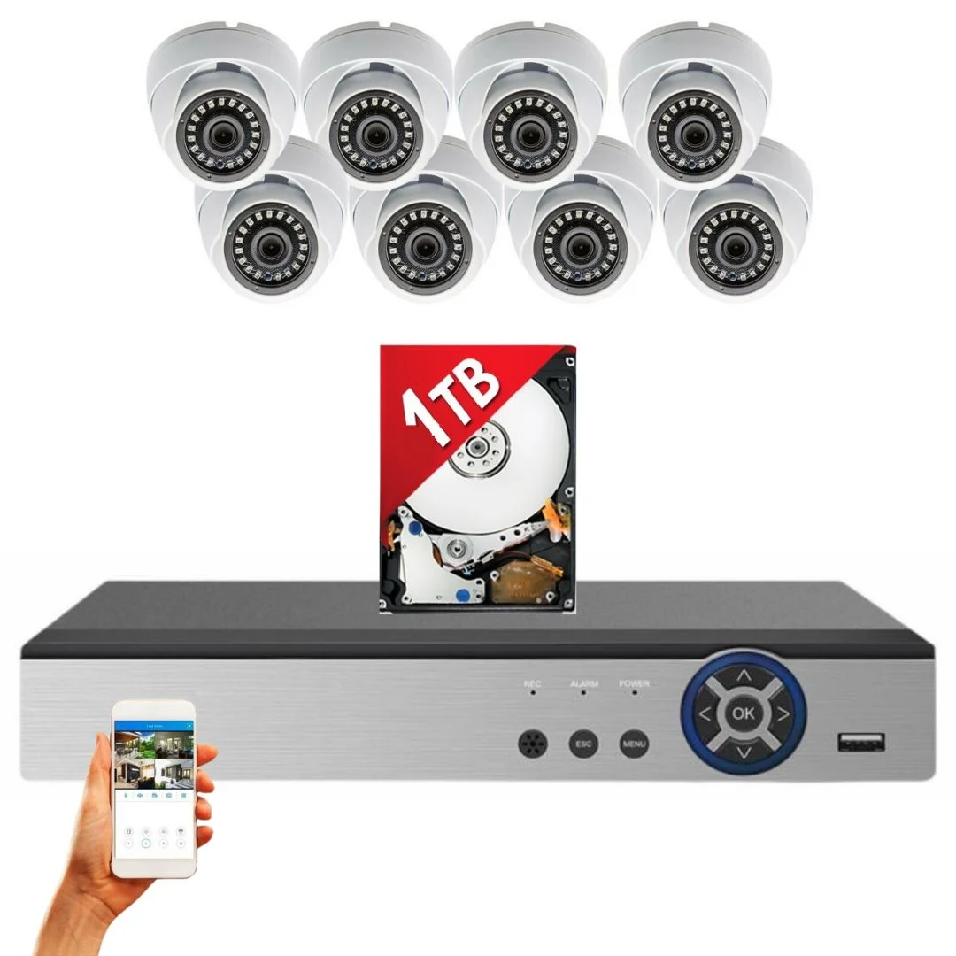 Evertech 8 Channel Surveillance Video Recorder with 8 Indoor/Outdoor 1080p HD Dome Cameras, 1TB Hard Drive for 24/7 Recording and Remote Monitoring