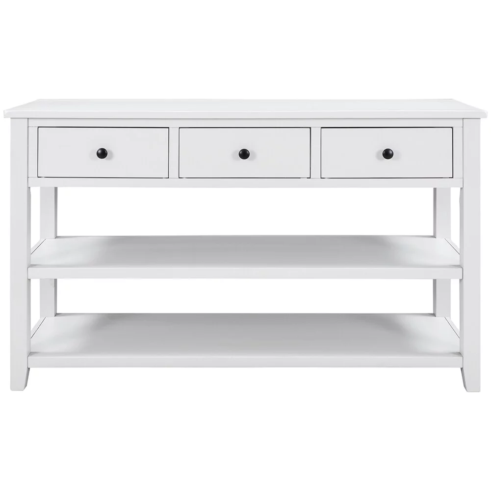 LivEditor Console Table with Pine Solid Wood Frame and Legs TWO Open Shelves Antique White