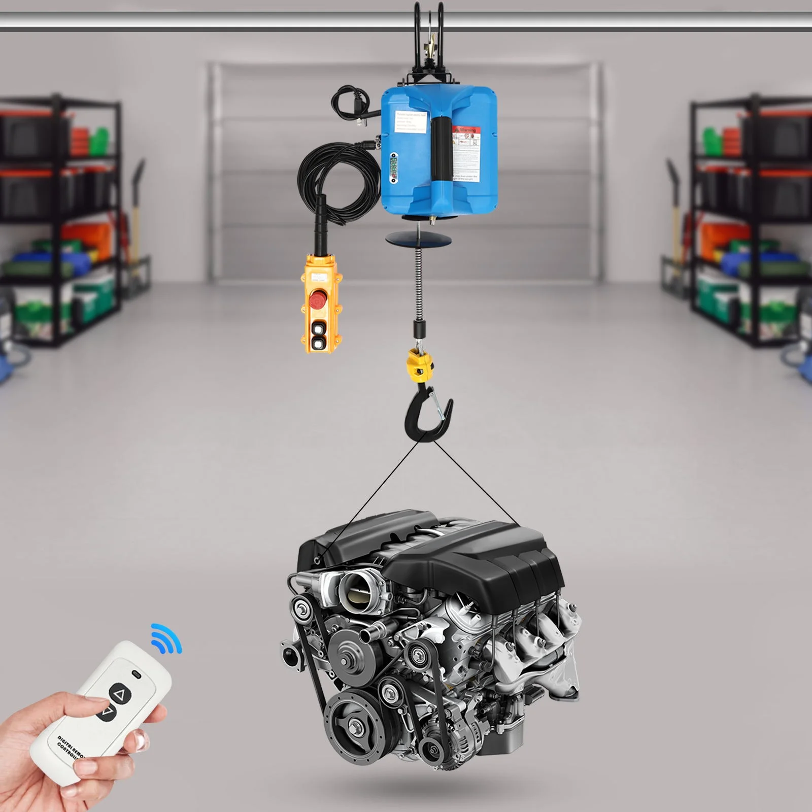 YIYIBYUS 1100lb Electric Hoist Portable Overhead Crane with Wireless Remote Control & Pendant Controller