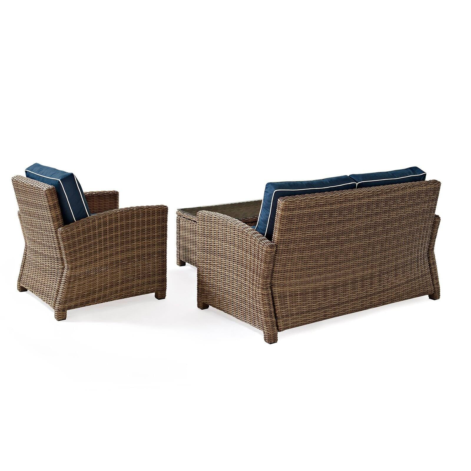 Crosley Furniture Bradenton 3 Piece Fabric Patio Sofa Set in Brown and Navy