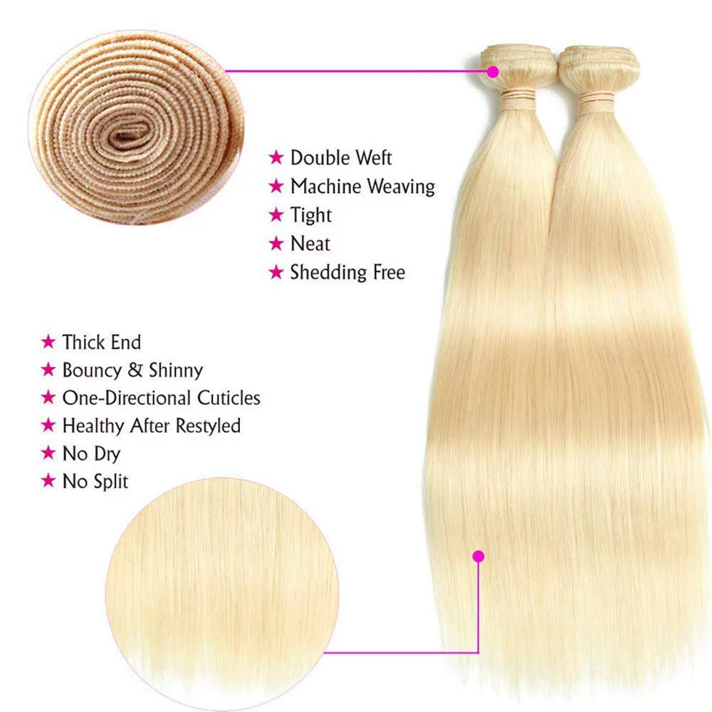 Brazilian Hair Bundles 613 Bundles Human Hair Blonde Bundles Remy Human Hair Bundles Straight 3 Pcs 22”22”22” 100gram/Pc