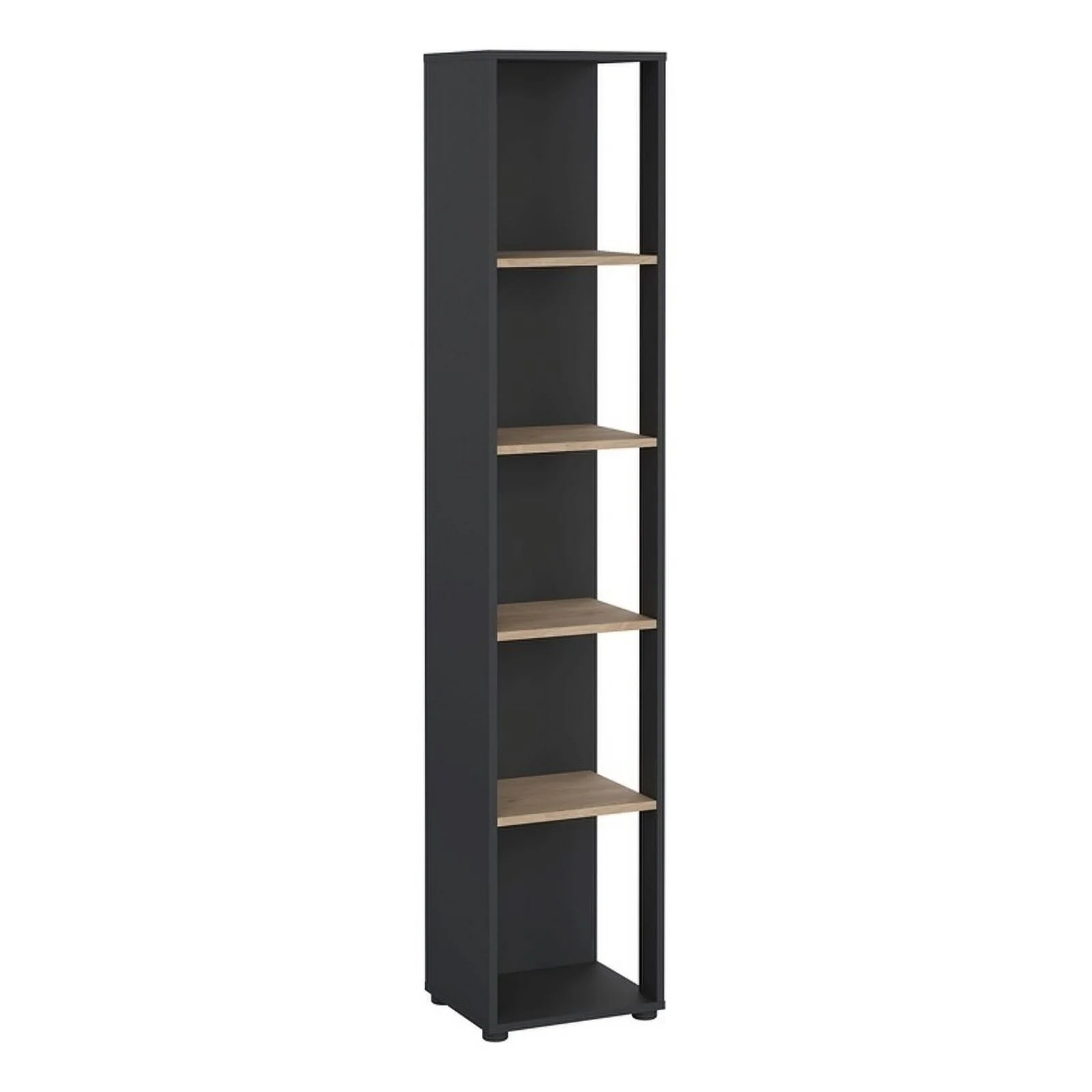 Pemberly Row Tall Open Storage 5 Shelf Bookcase in Matte Grey & Jackson Hickory