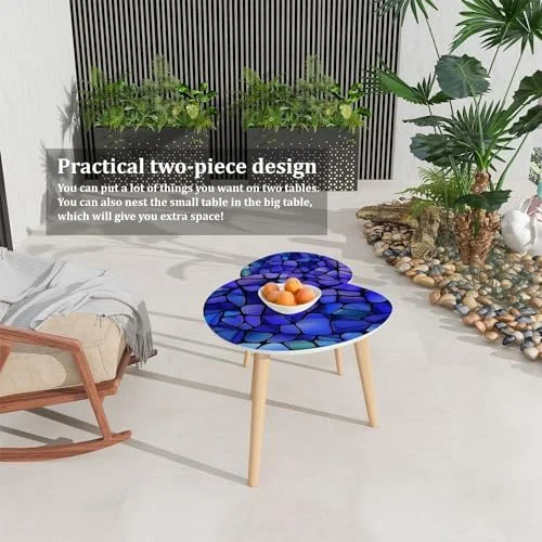 TQJKLFDY Small Coffee Nesting  Abstract Stained Glass Mosaic Blue Violet Triangle End  Center   Modern   Room Bedroom Balcony