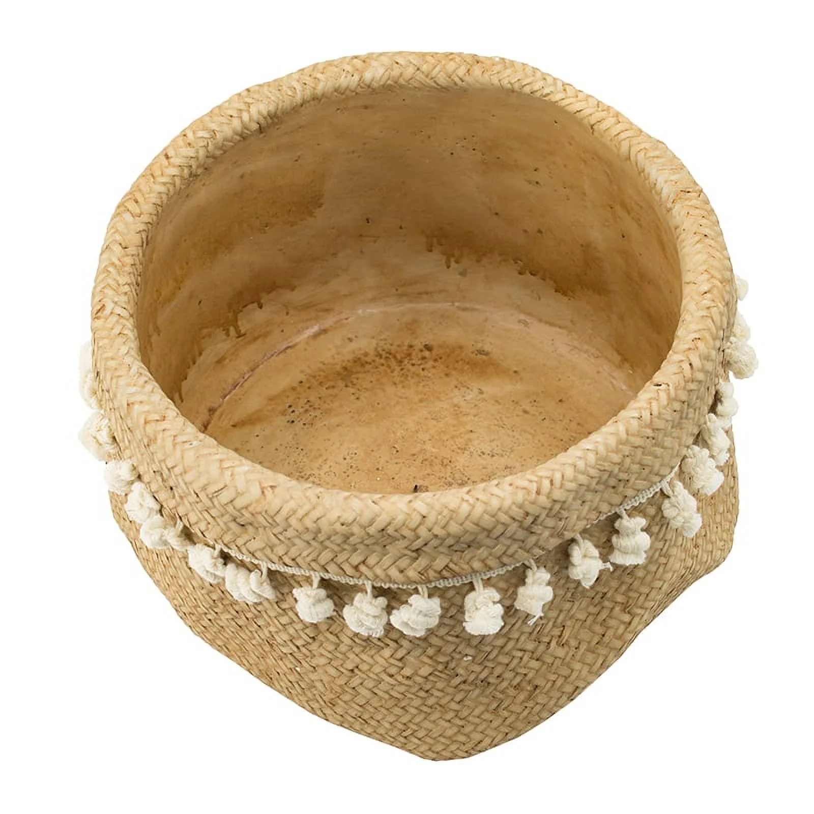 CC Home Furnishings Rustic Round Basket Planters with Tassel - 12.25