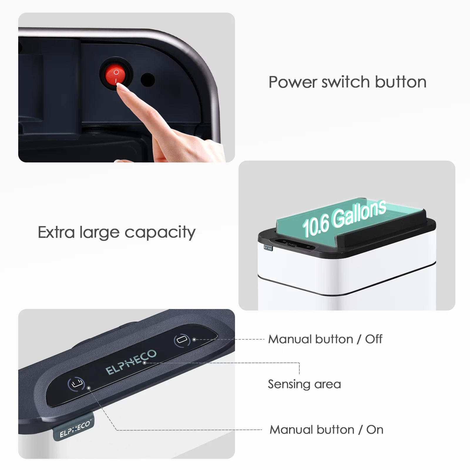 Kitchen Trash Can - ELPHECO - 40 Liter / 10.6 Gallon Automatic Trash Can with Butterfly Lid, Brushed Stainless Steel Finish, Motion Sensor Garbage Can for Kitchen, Office, Living Room, Outside, 6 AAA