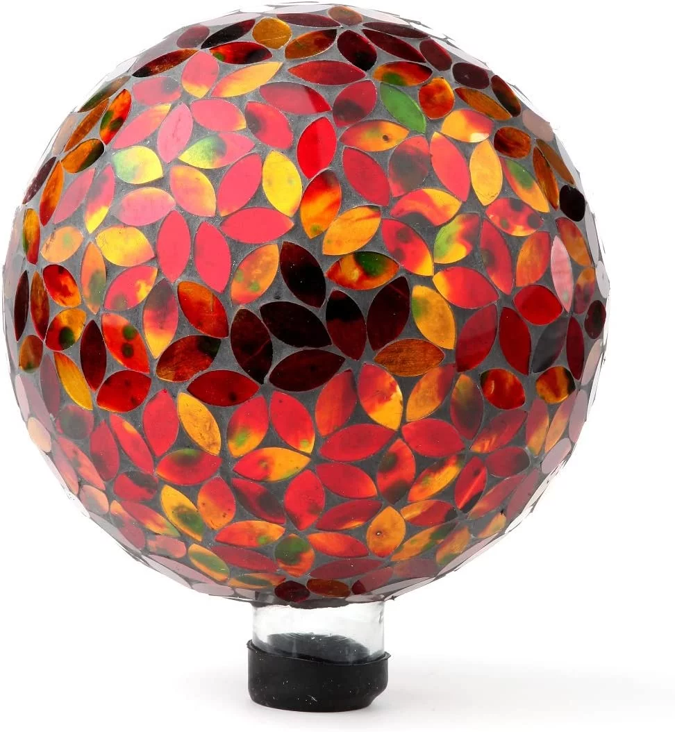 Lily's Home Colorful Mosaic Glass Gazing Ball, Designed with a Stunning Holographic Petal Mosaic Pattern to Bring Color and Reflection to Any Home and Garden, Red and Gold (10