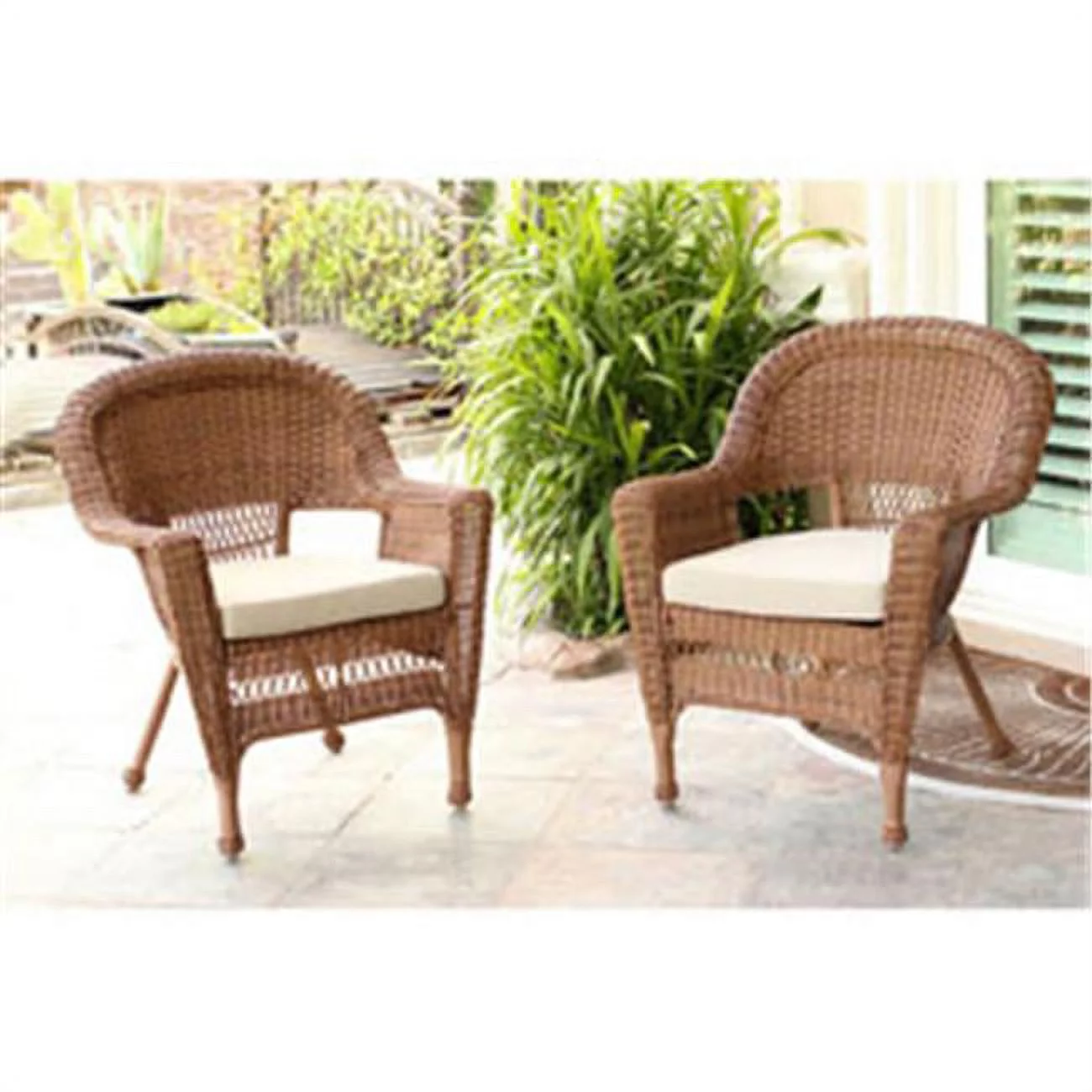 Jeco W00205-4-C-FS006-CS Honey Wicker Chair with Tan Cushion - Set of 4