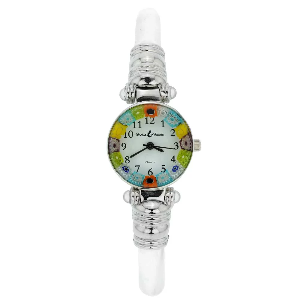 GlassOfVenice Murano Glass Millefiori Bangle Watch - Silver Clear Multicolor