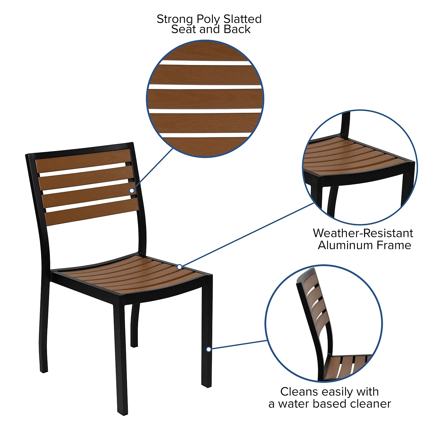 Flash Furniture Lark Series 7-Piece Steel/Aluminum Teak Patio Table and Chair Set, Tan