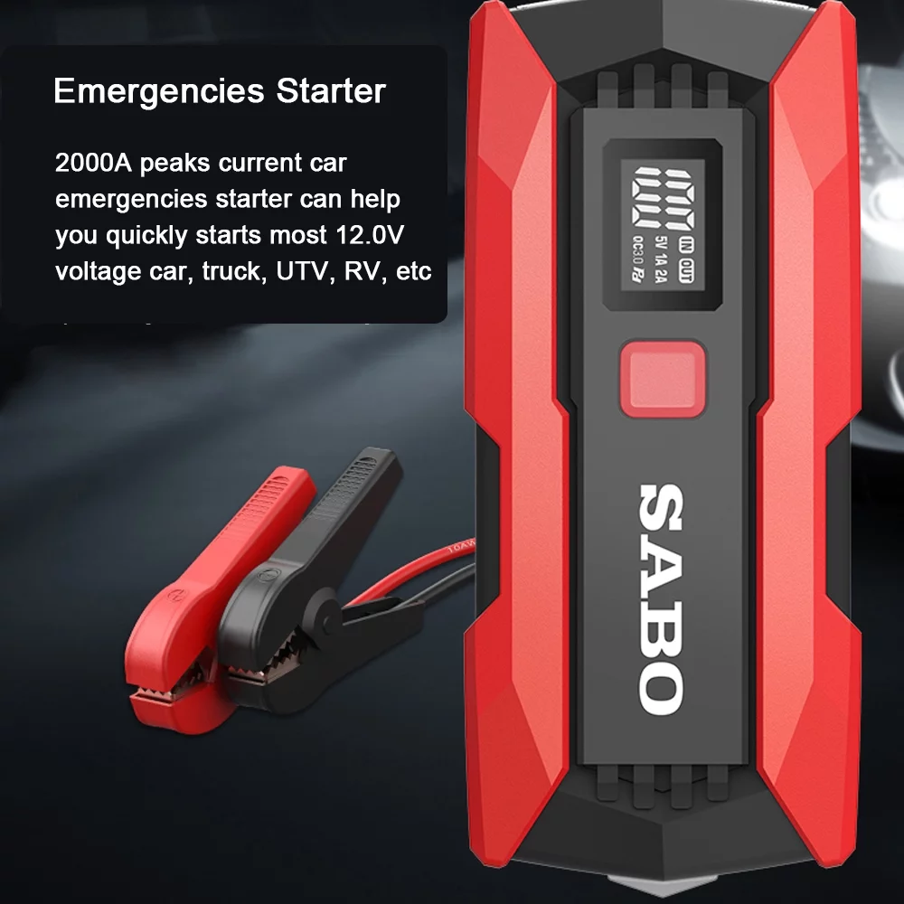 SABO 2000A Peaks 16000mAh Car Jump Starter 12.0V Automobile Battery Booster, LED Digital Display