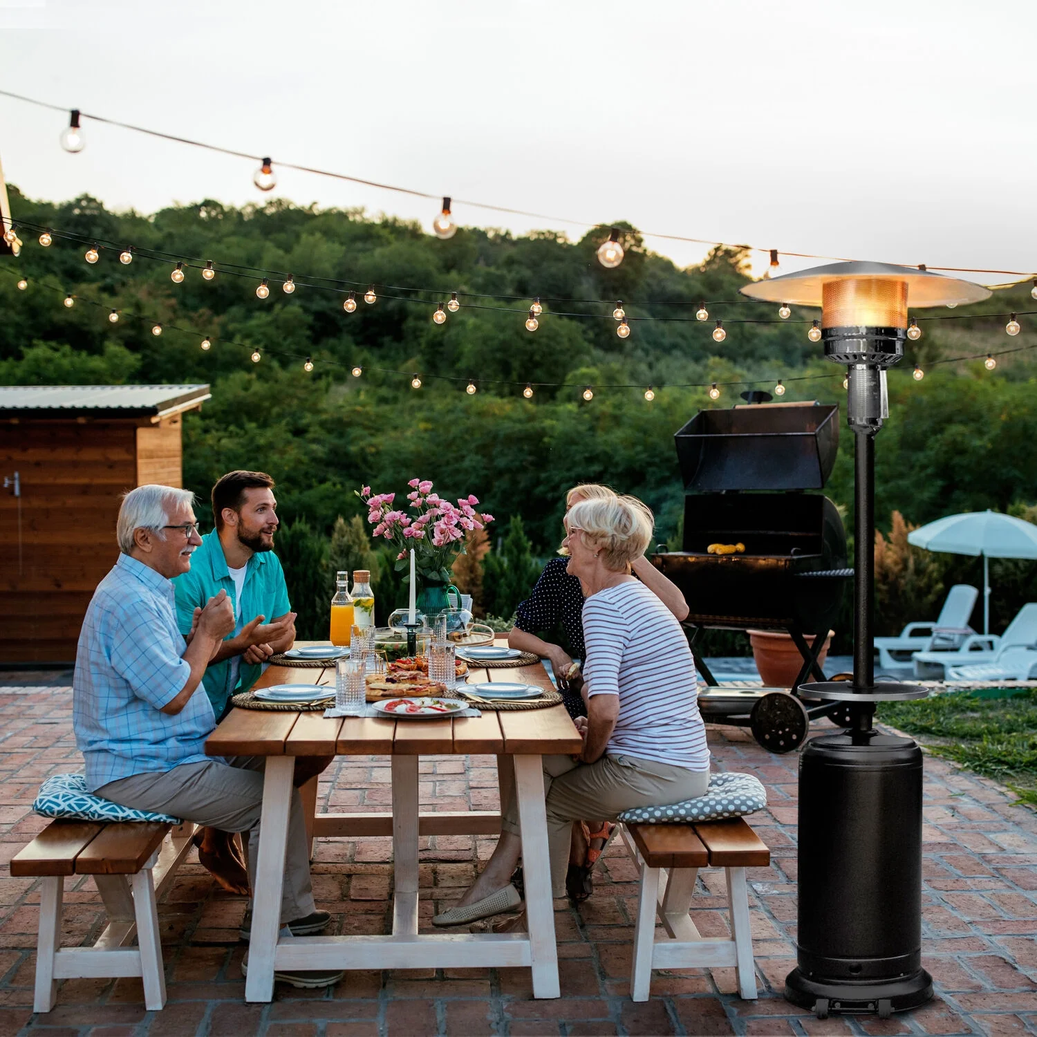 Hanover 7-ft. 48,000 BTU Steel Umbrella Propane Patio Heater in Black, HAN004BLK