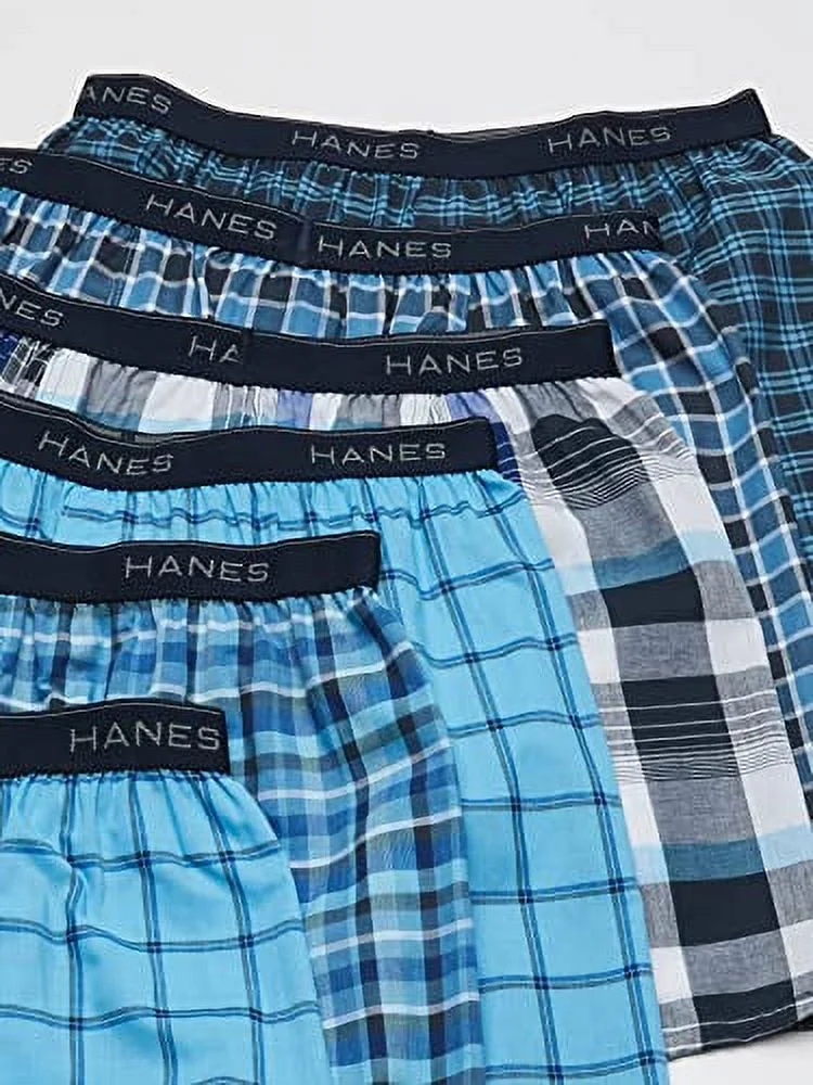 Hanes Men's Tagless Boxer with Exposed Waistband, Multiple Packs Available, 6 Pack-Assorted, Medium