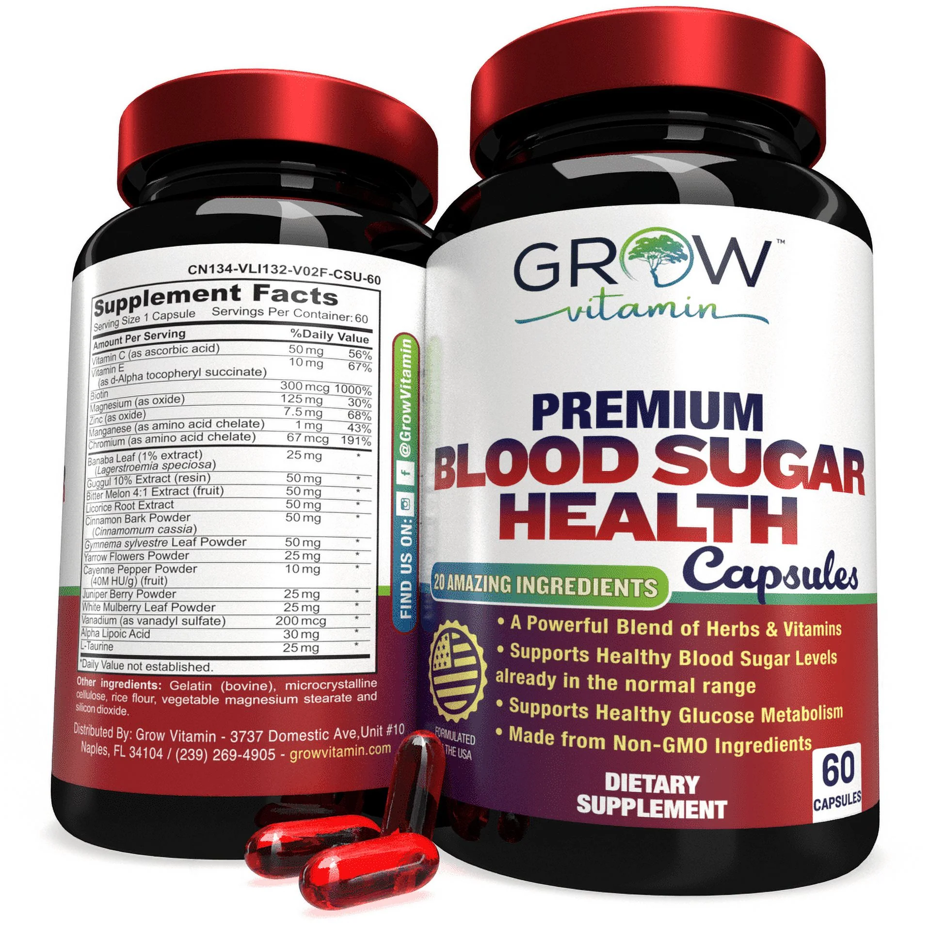 Blood Sugar Support Supplement - 20 Herbs & Multivitamin for Blood Sugar Control 60 capsule