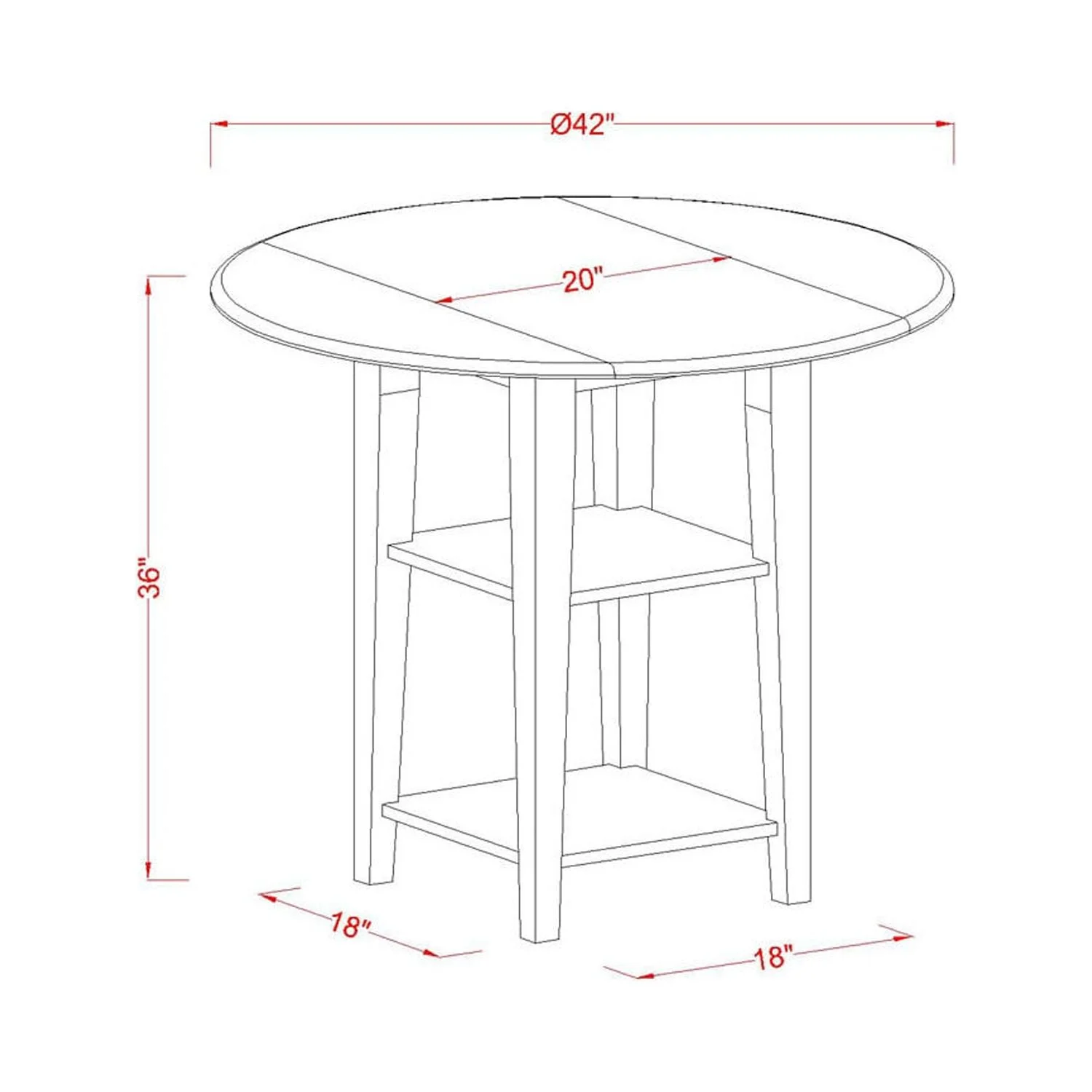 HomeStock Rustic Ranch Round Counter Height Table With Two Shelves In Black & Cherry Finish