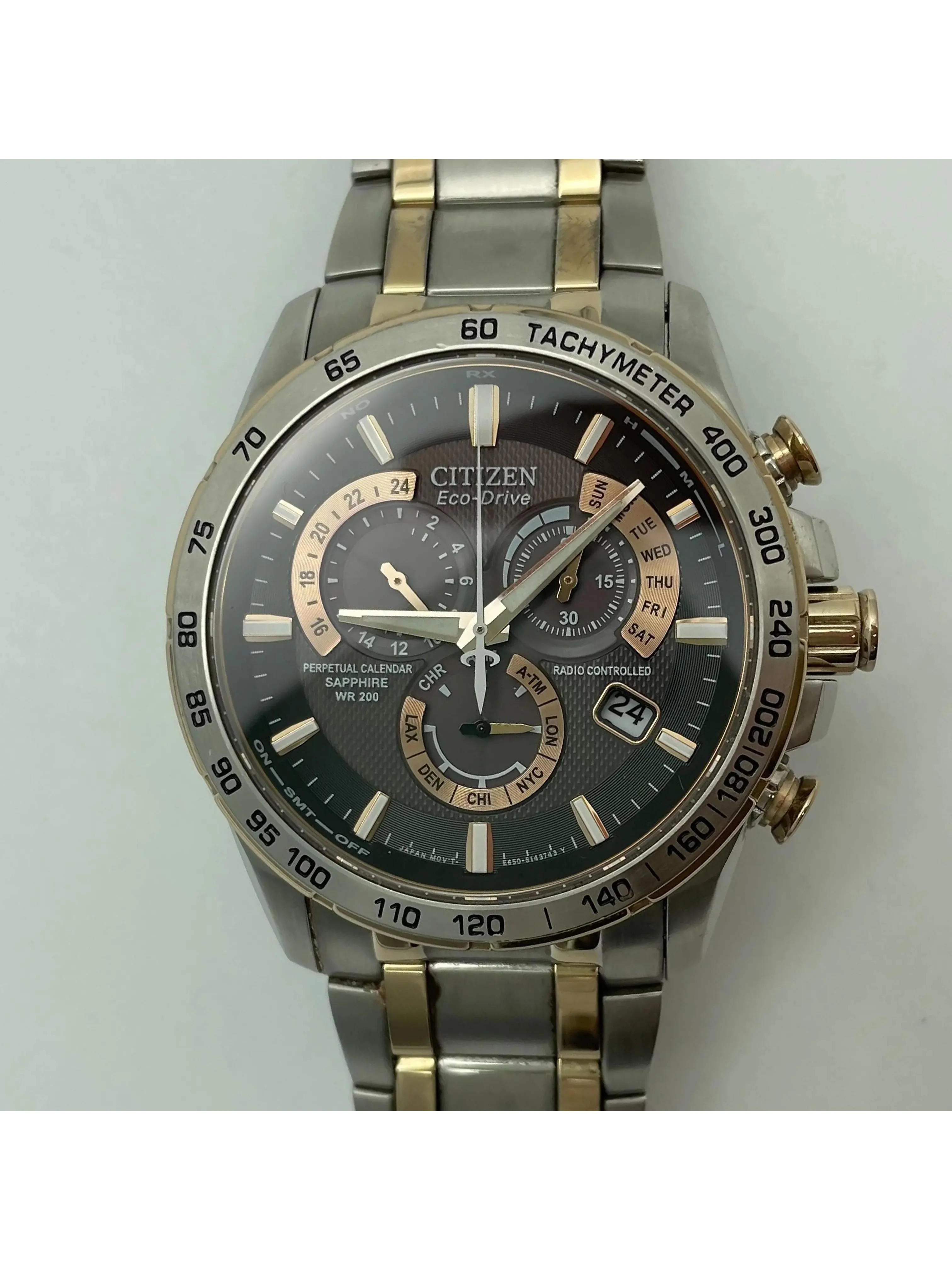 Citizen Eco-drive Two-Tone Stainless Steel Atomic Quartz Mens Watch AT4109-54E