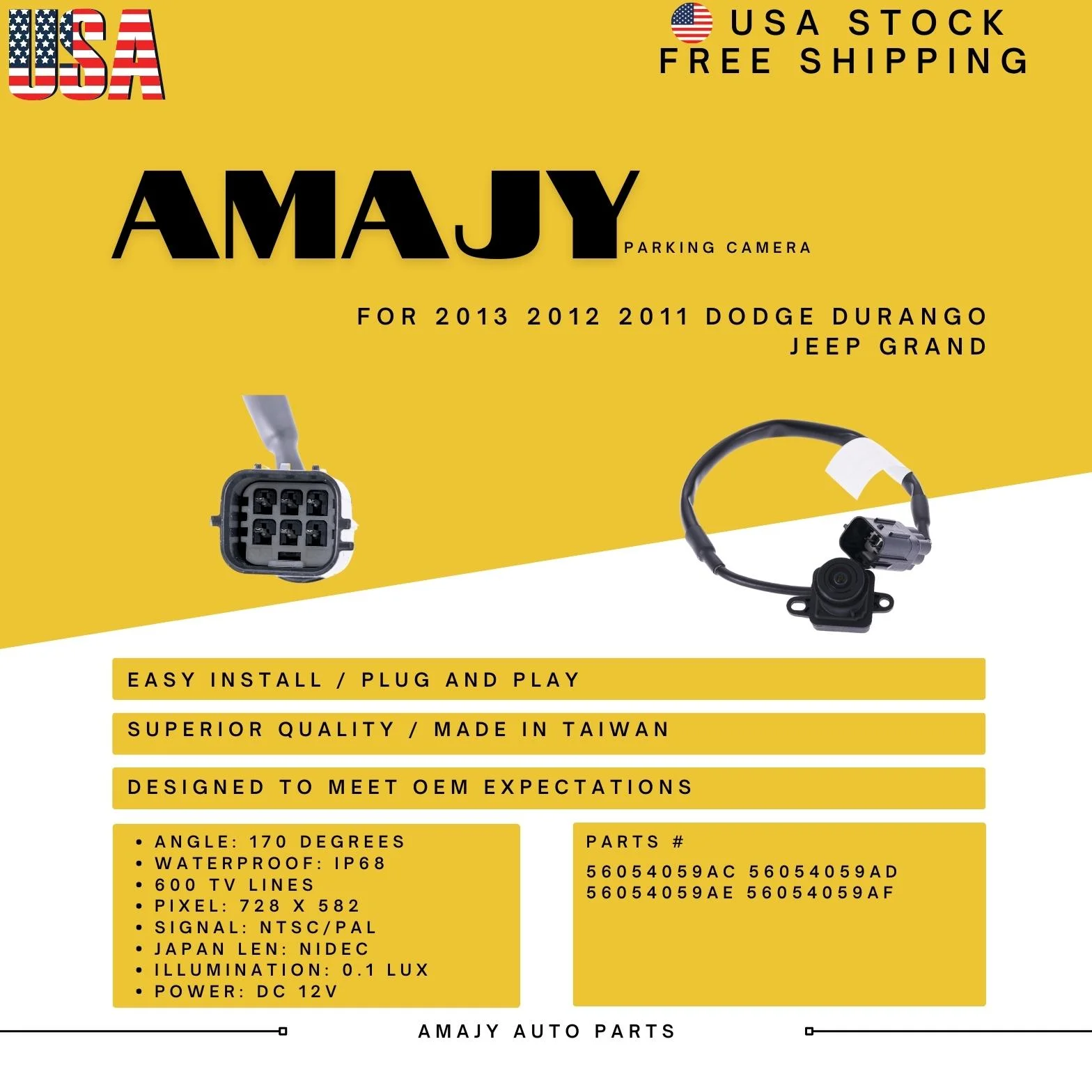 Backup Camera Replaces for 11-13 Dodge Durango  Jeep Grand 56054059AC 56054059AD 56054059AE 56054059AF