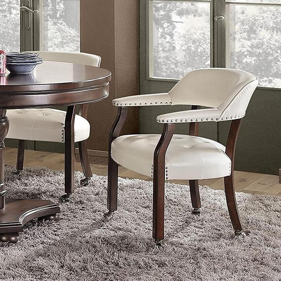 JESONVID Dining Chair with Casters Set of 2, Captain's Chair with Caster Dining Room Chairs with Rollers Curving Backrest Dinette Sets Poker Chair with Wheels Kitchen Table Rolling Chairs,White 318WT
