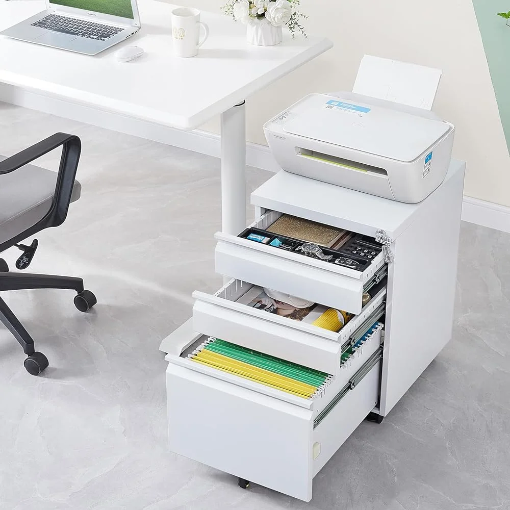 ZFGSUIJN 2 Drawer Metal File Cabinet  Metal Mobile Filing Cabinet Under Desk  with Lock and Top    Locking Office Rolling Cabinets for Legal/Letter/A4 Size  Pre-Assembled  Black