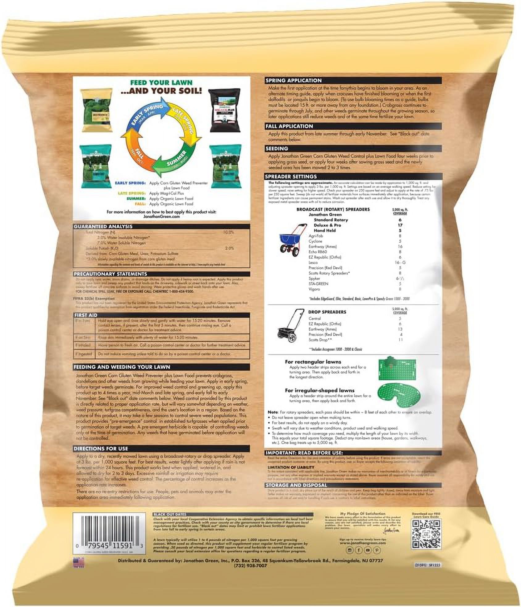 Jonathan Green 11591 Corn Gluten Lawn Fertilizer, 10-0-2 Formula, 5,000-Sq. Ft. Coverage - Quantity 1