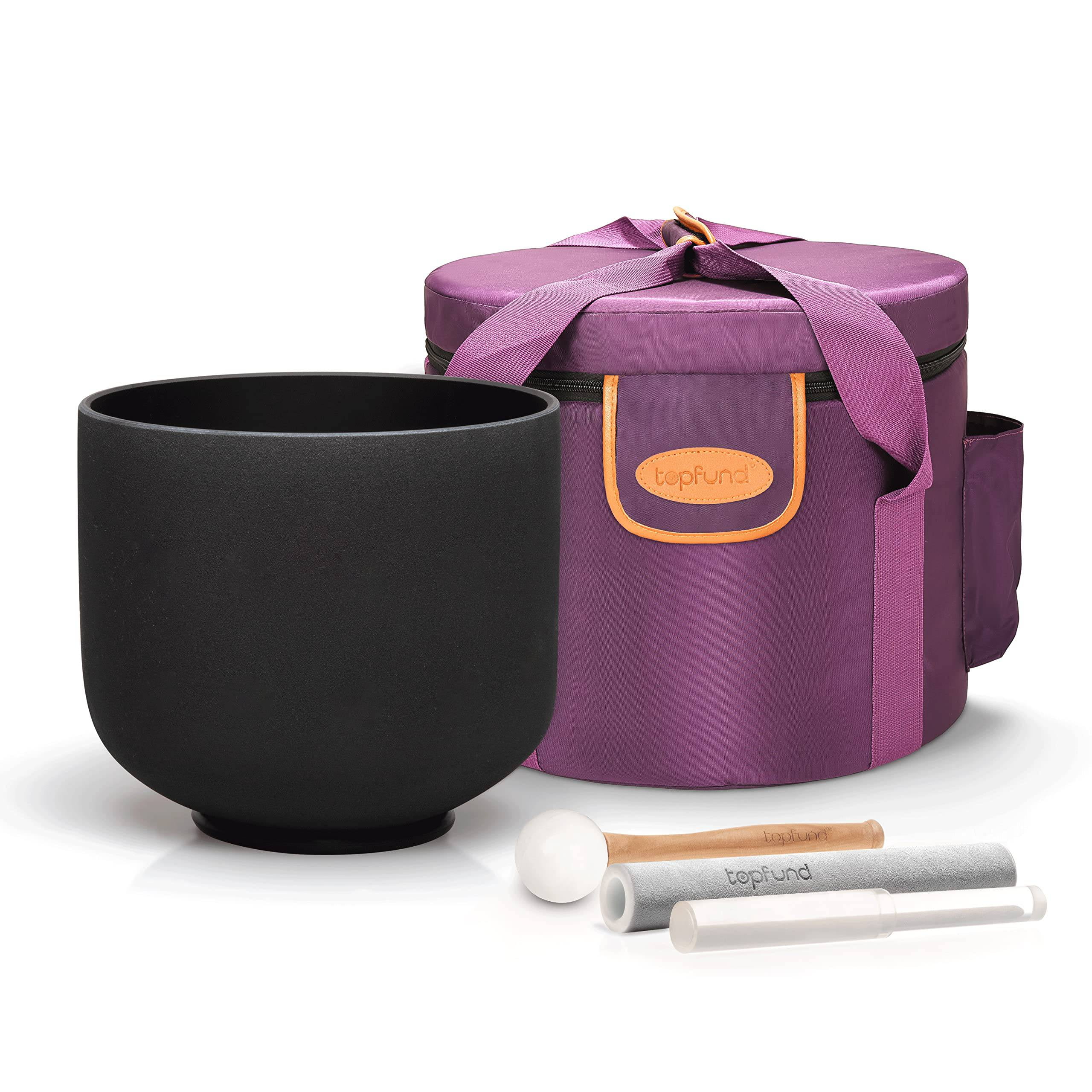 TOPFUND Black C Note 8 inch Crystal Singing Bowl Root Chakra with Heavy Duty Carrying Case and Suede Stick