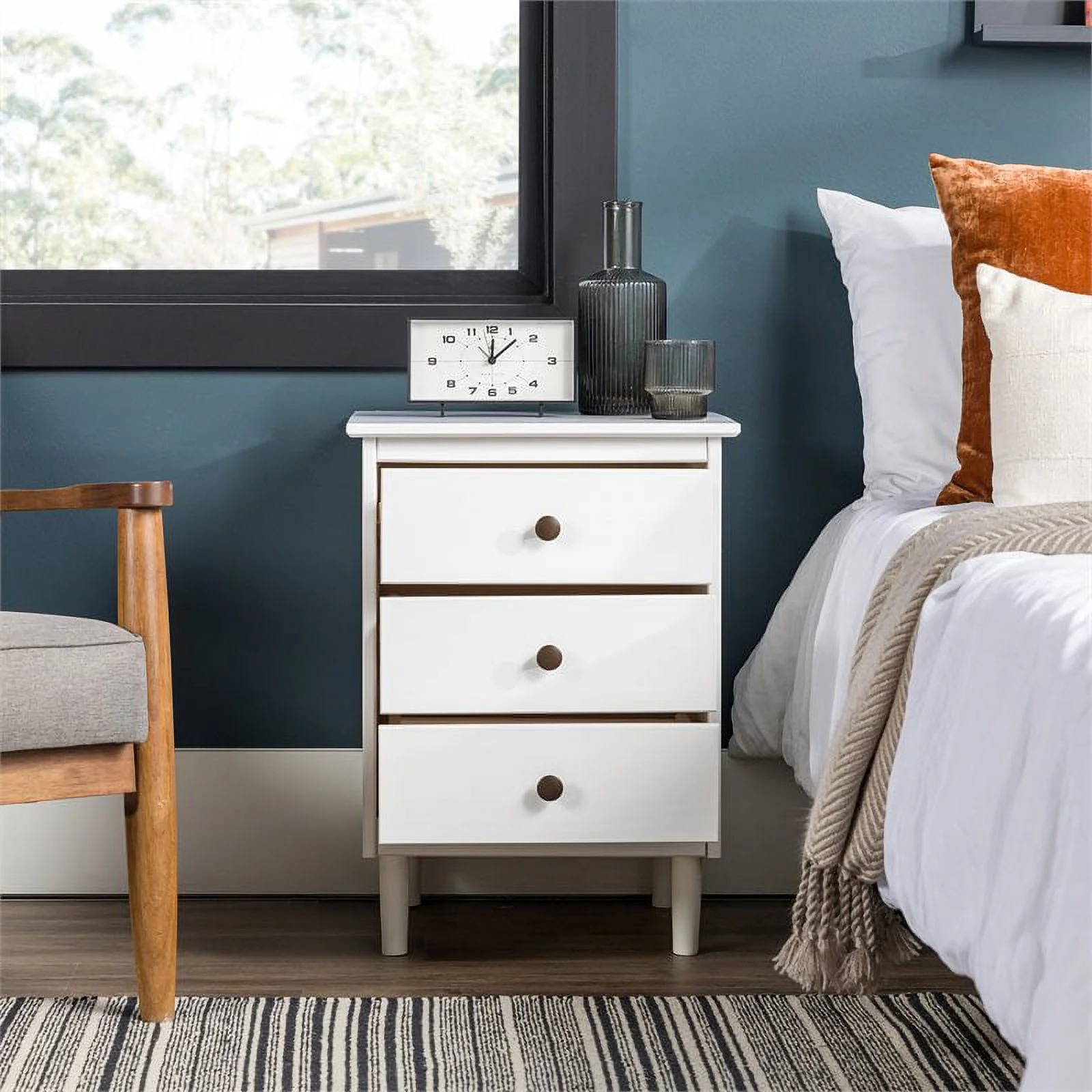 Home Square 2 Piece Solid Wood Nightstand Set with 3 Drawer in White