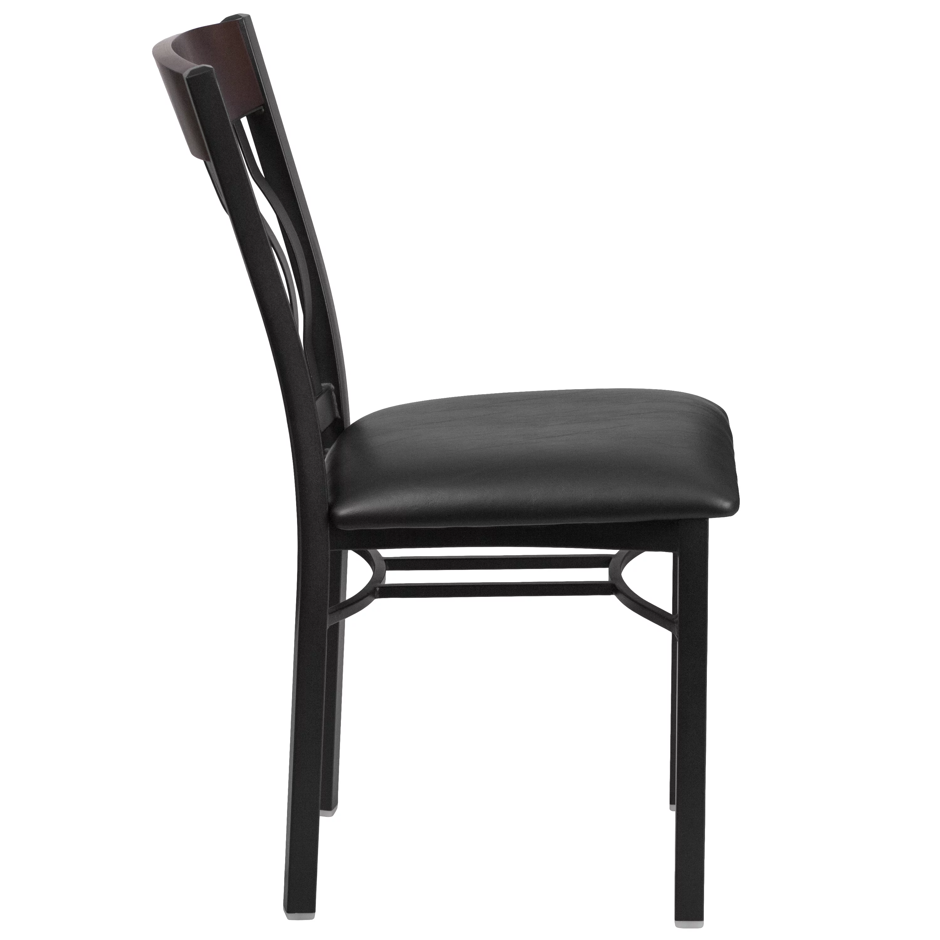 Flash Furniture 2 Pack Eclipse Series Vertical Back Black Metal and Walnut Wood Restaurant Chair with Black Vinyl Seat