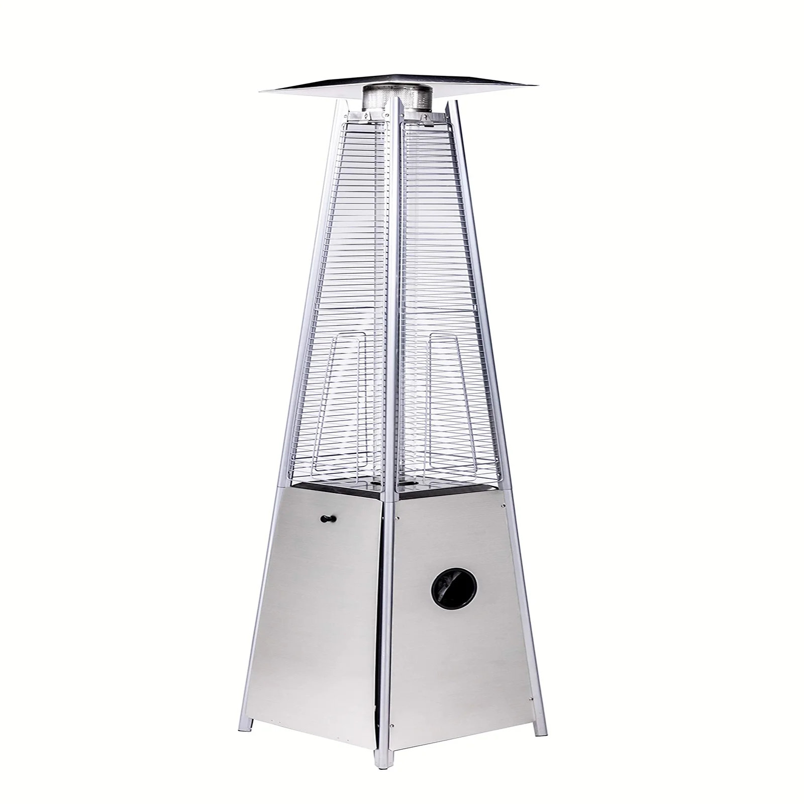 OldPAPA Patio Heater, 40,000 BTU Pyramid Flame Outdoor Heater with Cover, Quartz Glass Tube Hammered Sliver Tower Propane Outdoor Heater with Wheels