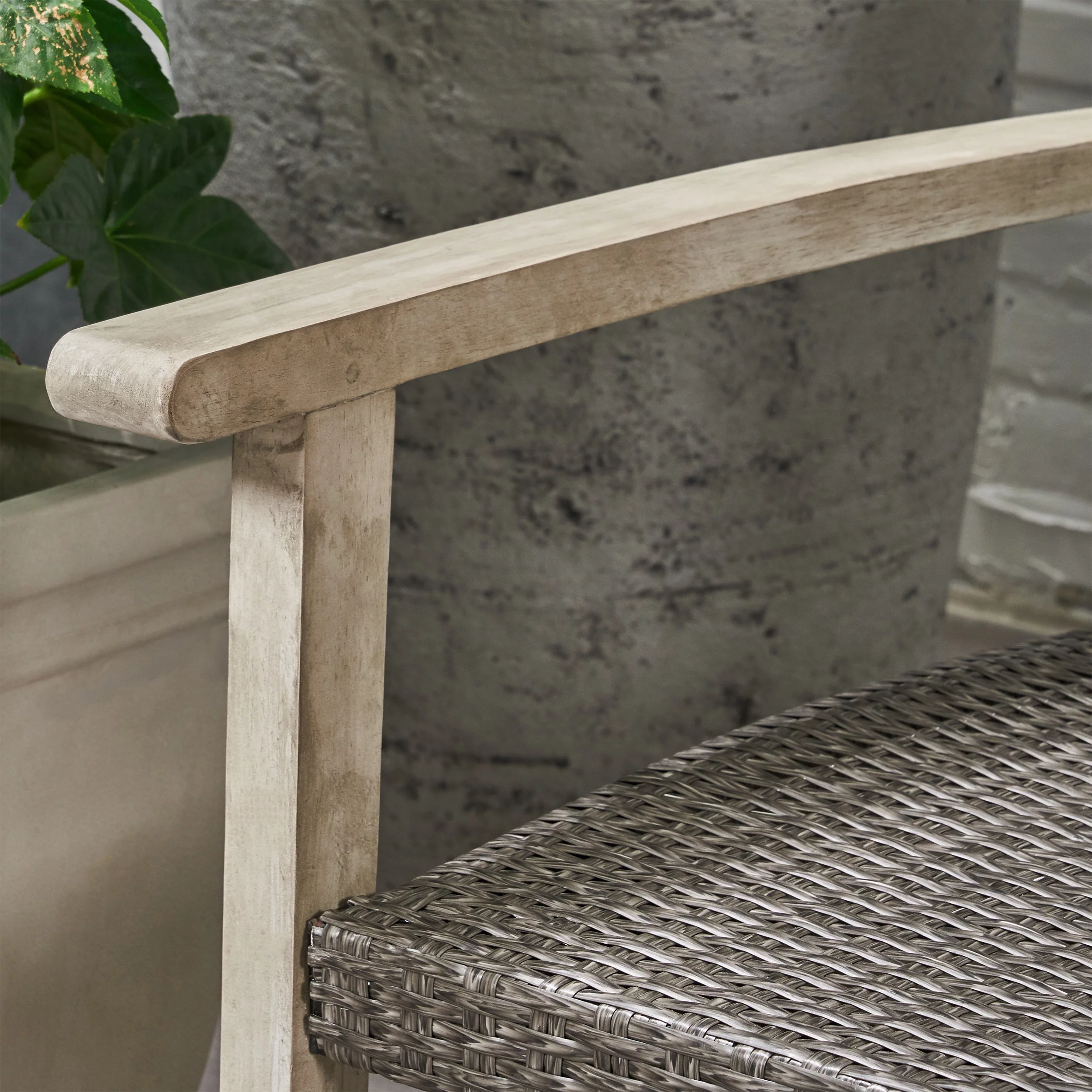 Camdyn Outdoor 5 Piece Wood and Wicker Club Chair and Ottoman Set, Mixed Black