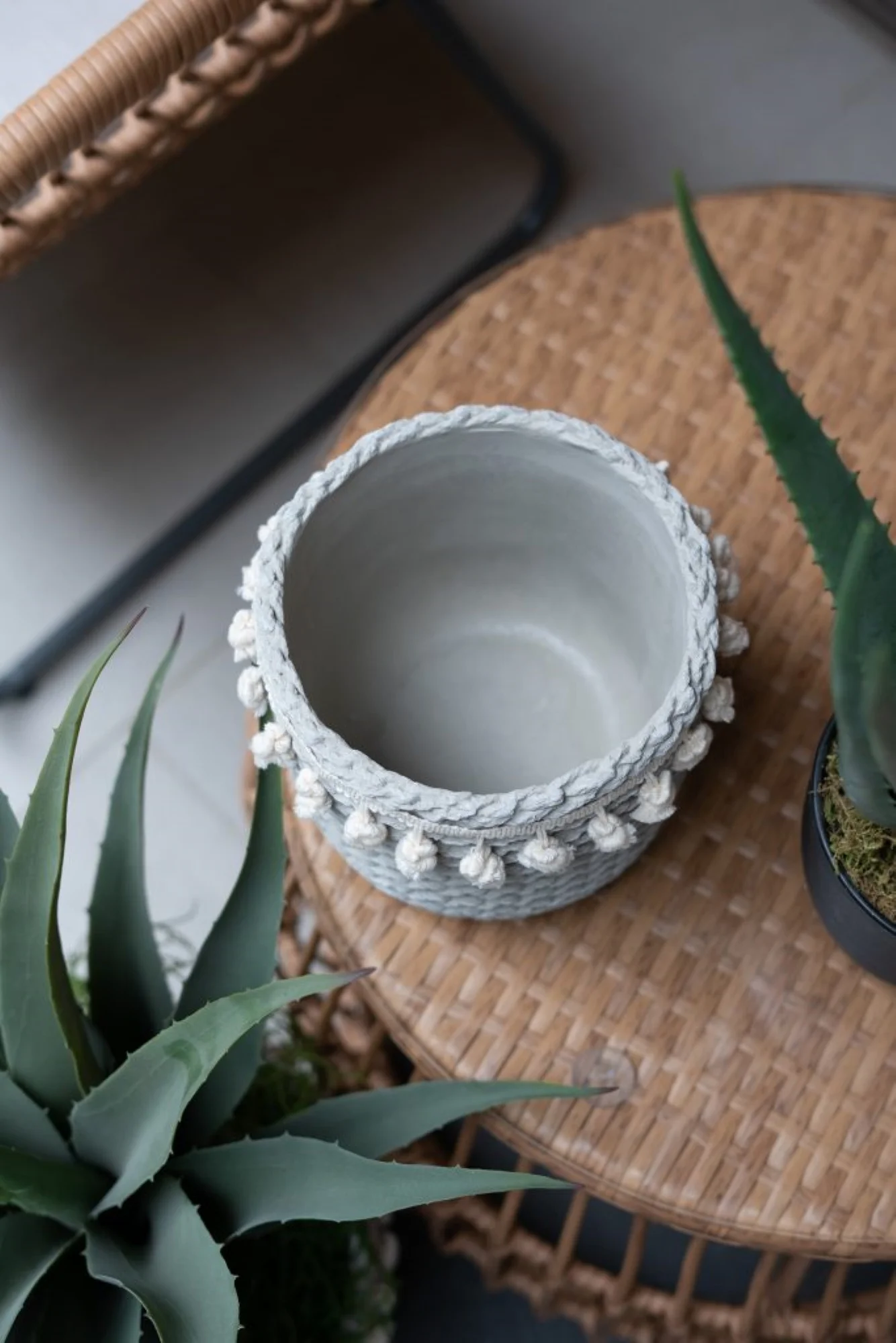 CC Home Furnishings Large Round Basket Planters with Tassel - 13.75