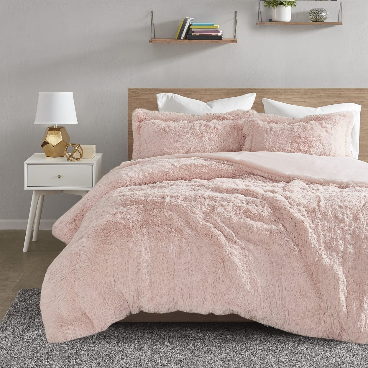 Intelligent Design Polyester Solid Shaggy Fur Duvet Cover Set ID12-1929
