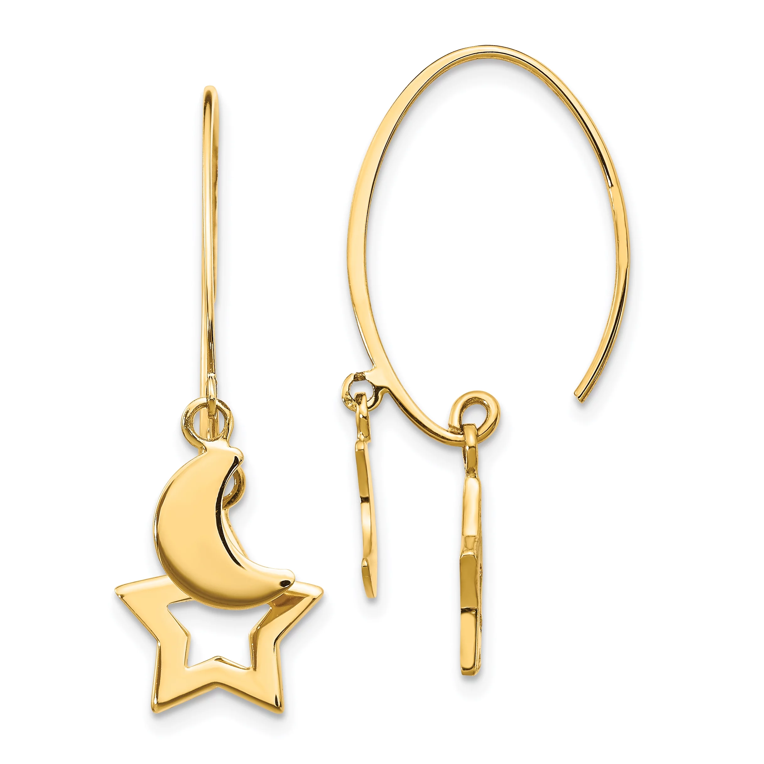 Primal Gold 14 Karat Yellow Gold Polished Star and Crescent Moon Dangle Earrings