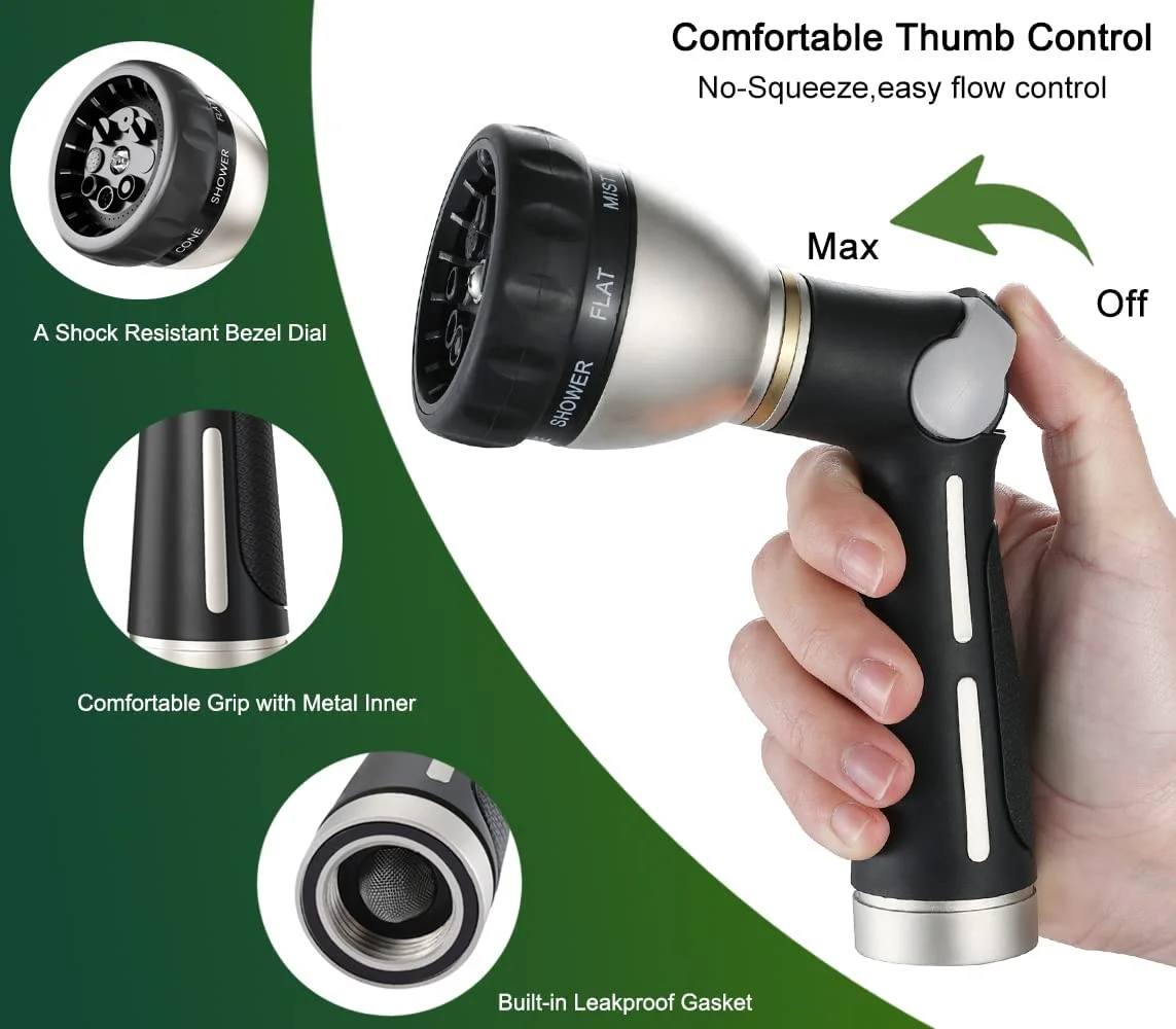 FANHAO Garden Hose Nozzle with 8 Spray Patterns,Heavy Duty Hose Nozzle,Thumb Control,Rubber