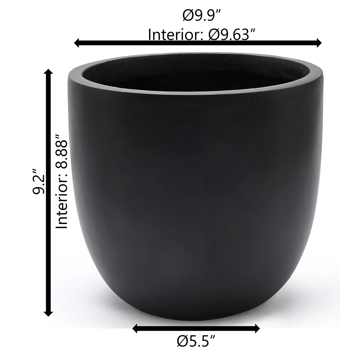 LuxenHome Black MgO Round 9.2in. H Planter