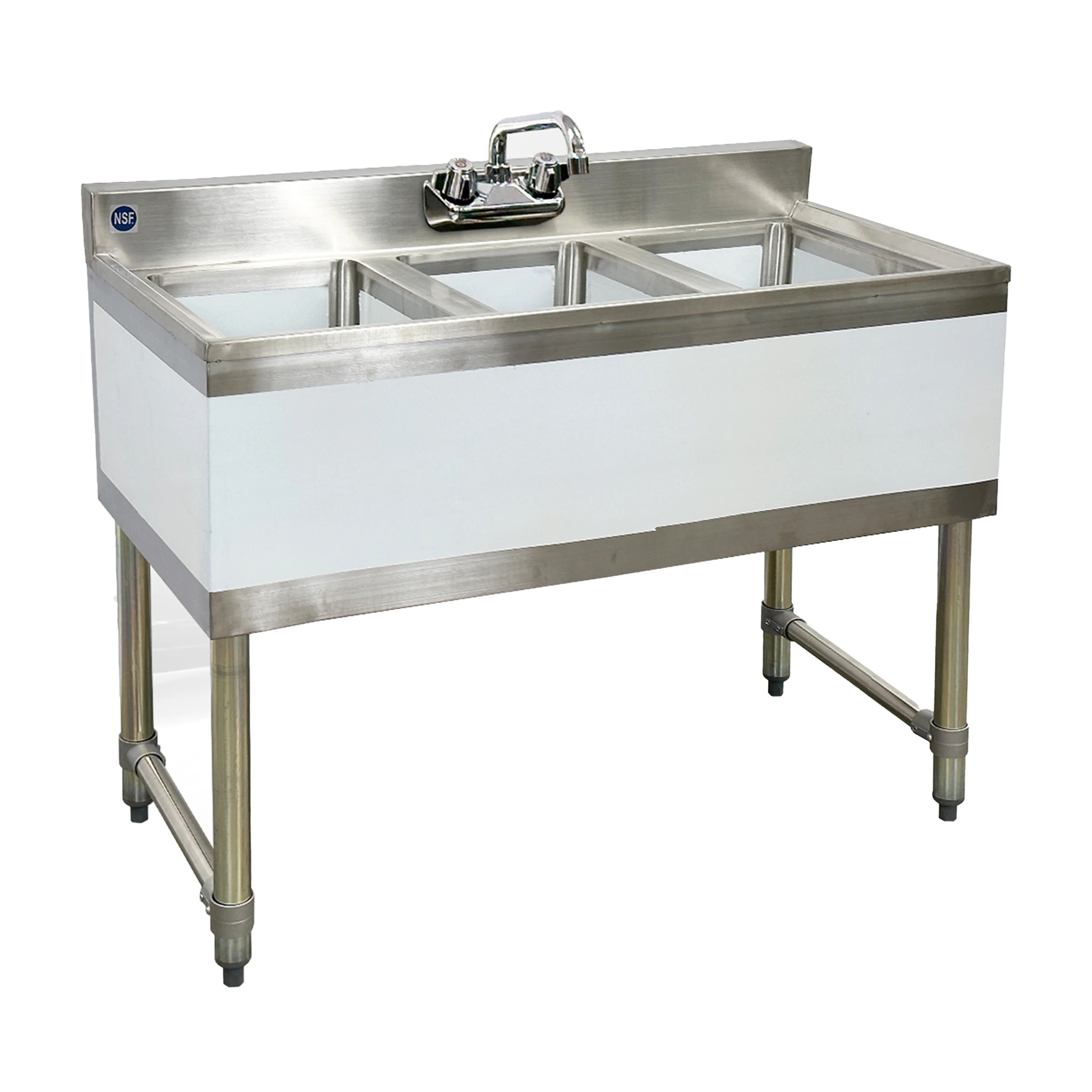 38 in. Commercial Three Compartment Bar Sink with Faucet 38''x18.6''x32.5''