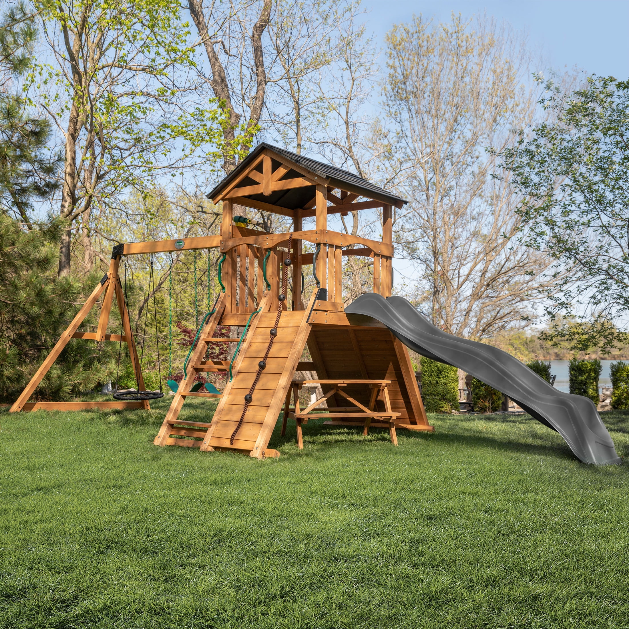 Backyard Discovery Endeavor II Swing Set With Gray Wave Slide