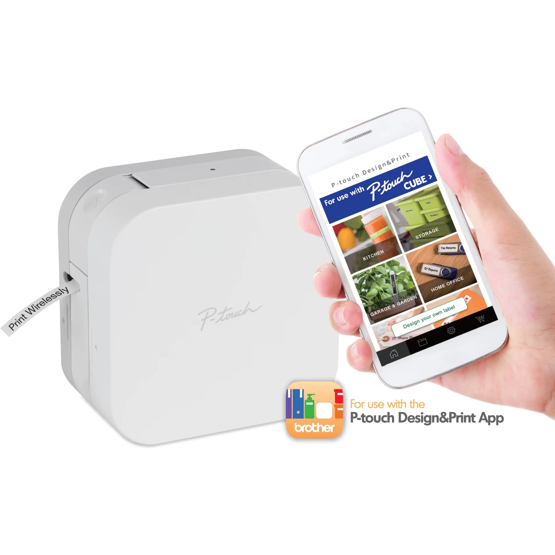 Brother PTP300BT P-Touch Cube Smartphone Label Maker, Bluetooth Wireless Technology - White