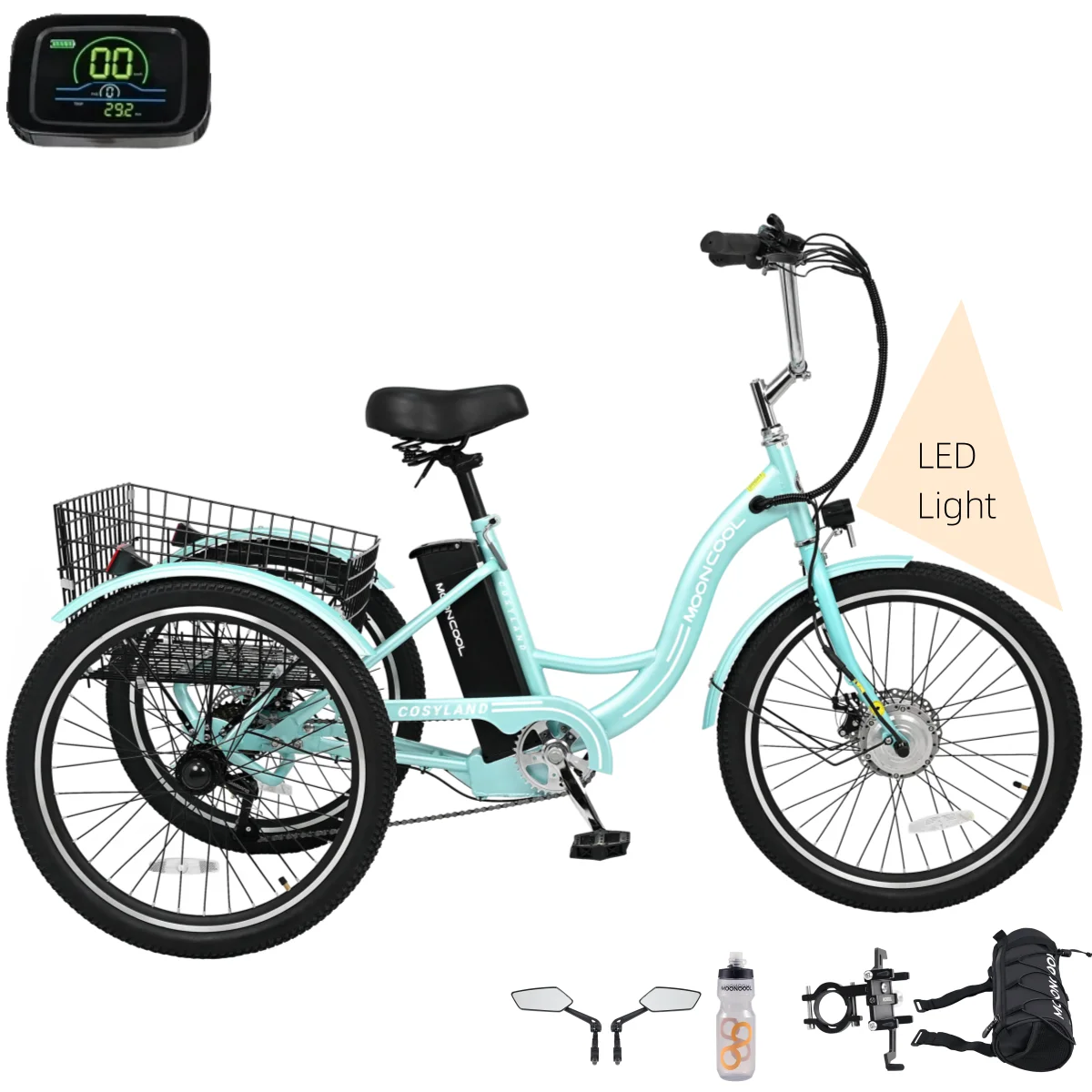 Lilypelle Adult Electric Tricycles,3 Wheel Electric Bike,15.5 Mph Electric Trikes for Seniors,7-Speed & 4 Adjustable Riding Modes Electric Tricycle With 14.5AHRemovable Lithium Battery