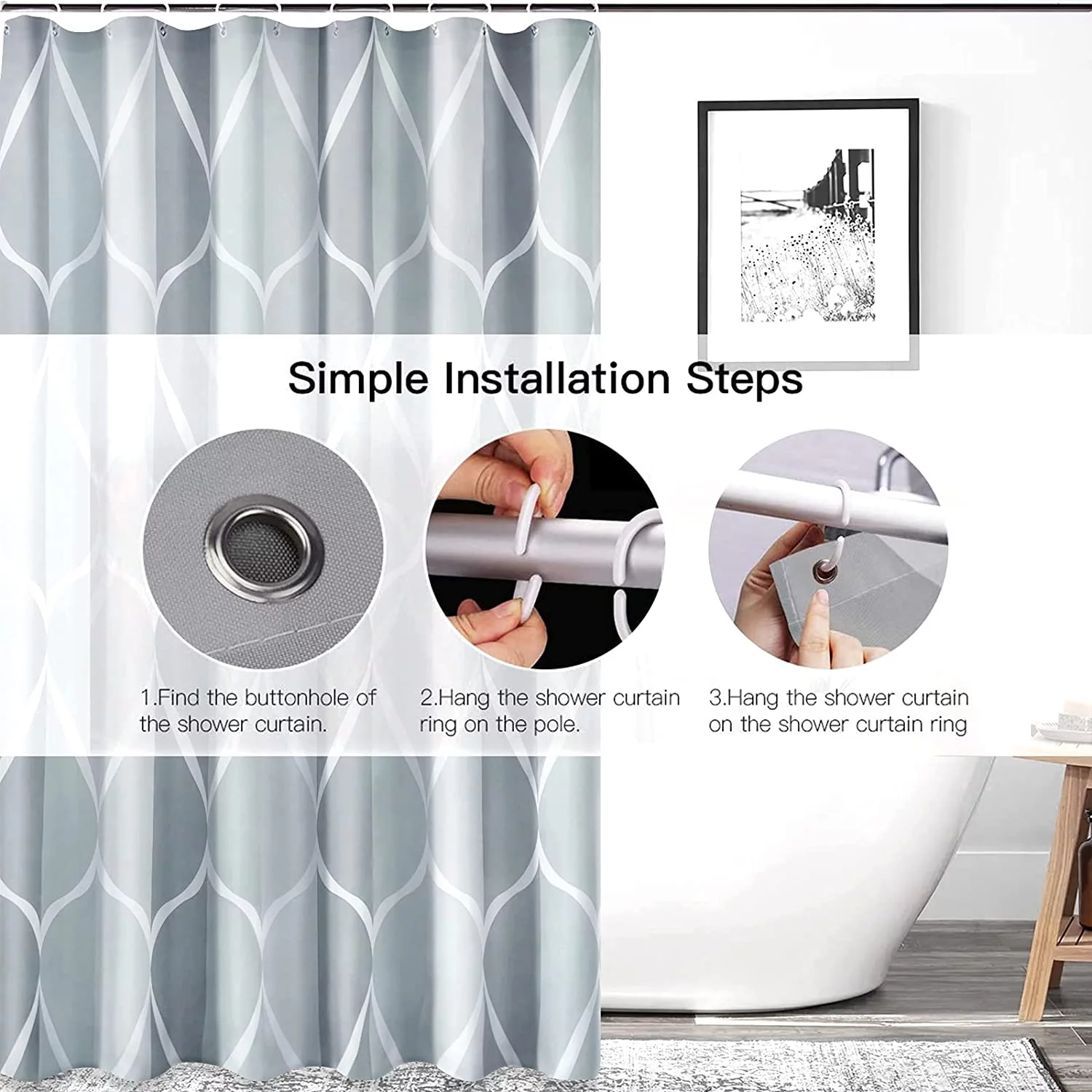 Libin Modern Cool Black and White Striped Geometric Pattern Designer Shower Curtain 60x72 inch