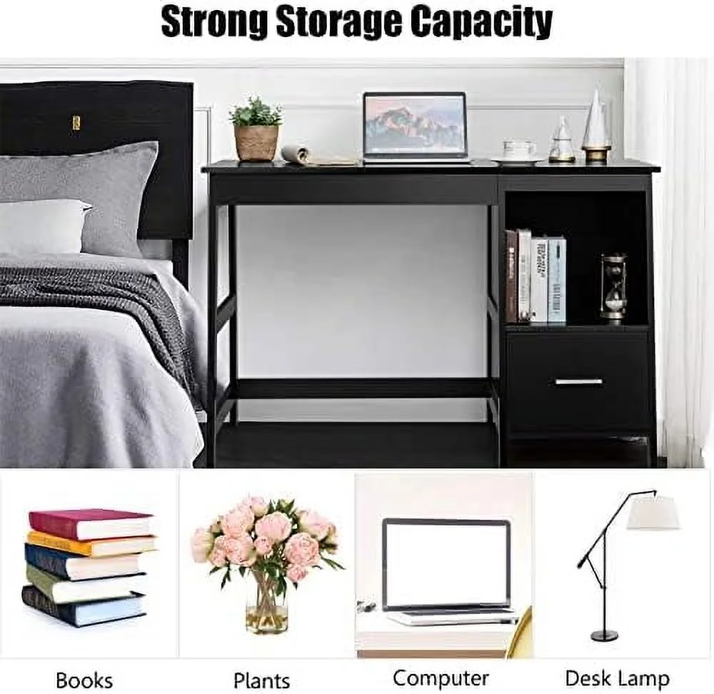 CGFHYP 47.5\u201D Computer Desk with 2  Drawers  Small Computer Table Study Writing Desk   Office Desk Study Desk with  Space (Black)