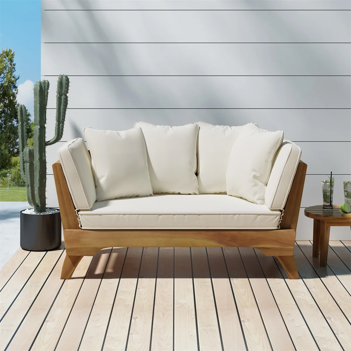Outdoor Acacia Wood Expandable Daybed with Cushions, Teak