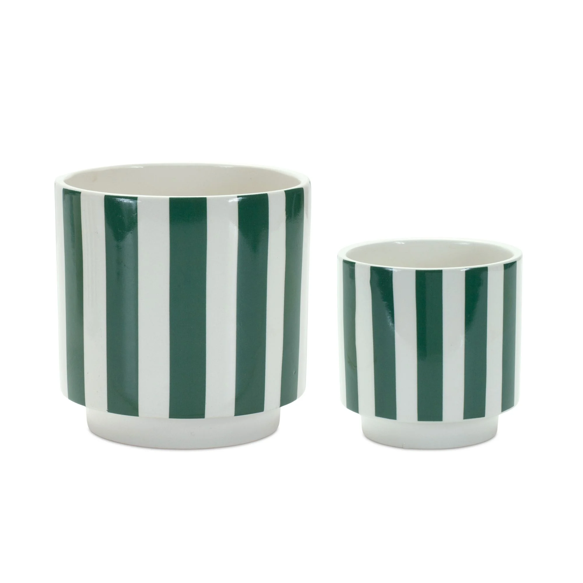 Melrose Set of 2 Vertical Striped Glazed Pots 5.75