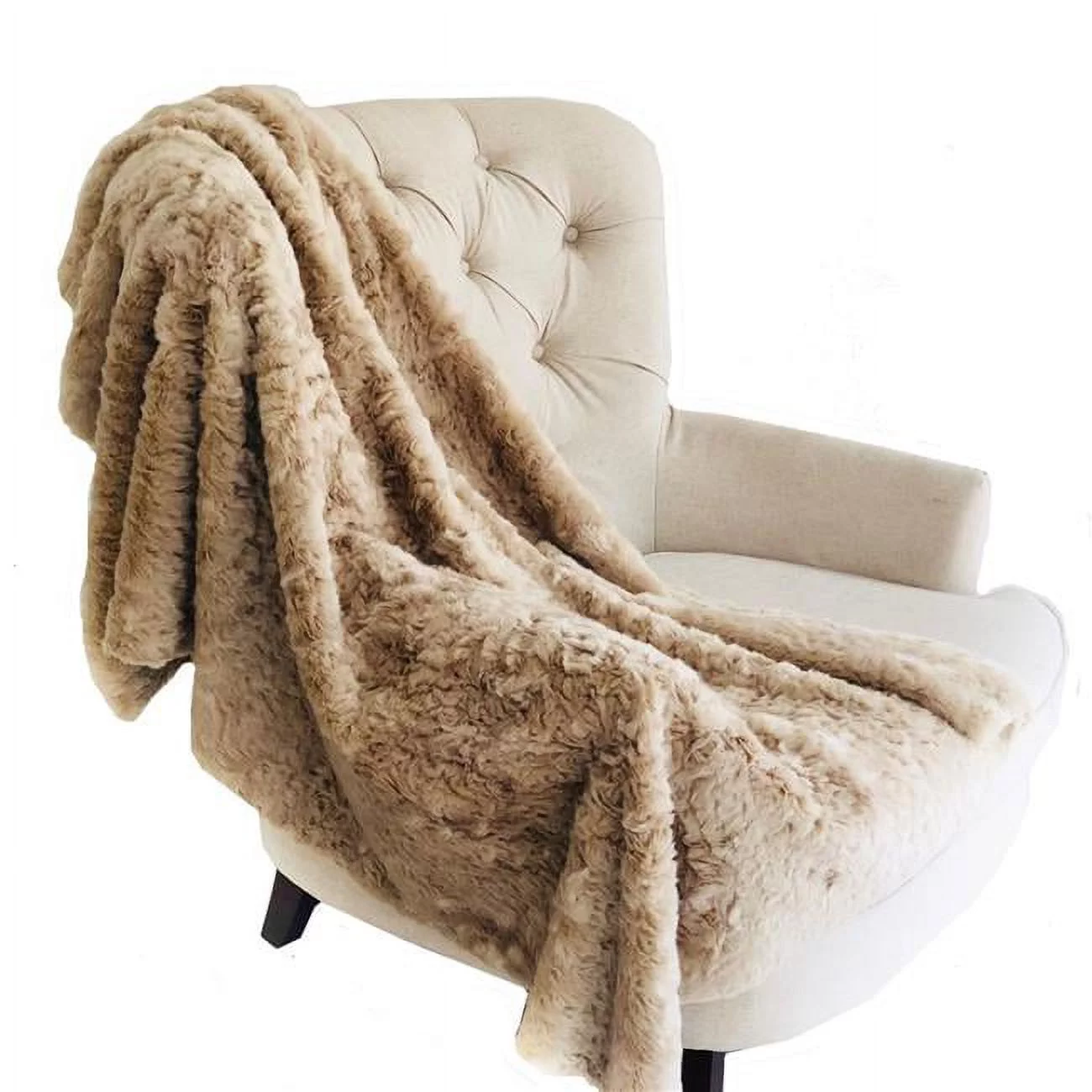 Plutus Brands PBSF1503-114x120 114 x 120 in. Champagne Persian Chilla Faux Fur Handmade Luxury Throw