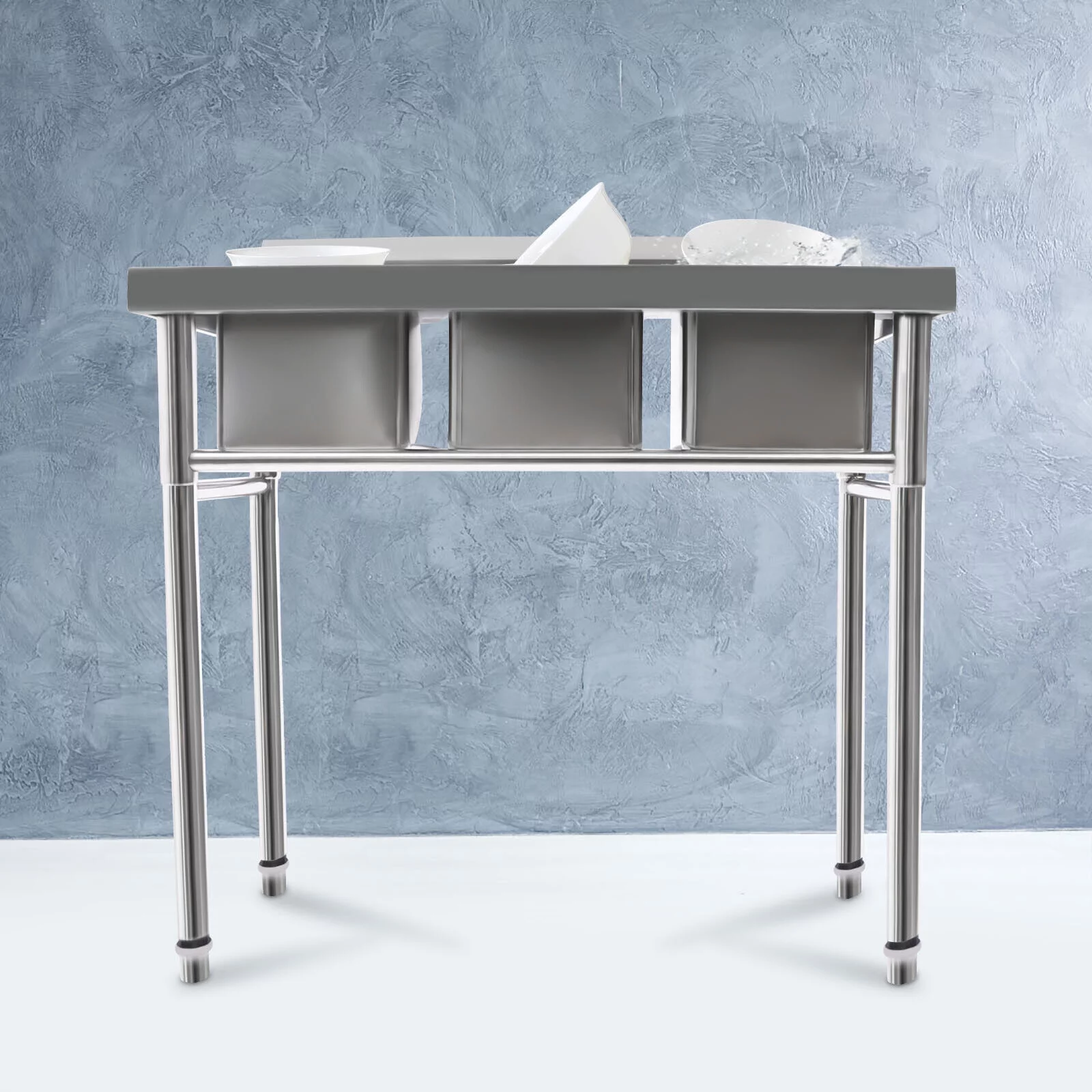 Free Standing Single Bowl Kitchen Sink Set, One Compartment Commercial Kitchen Sink Stainless Steel Restaurant/Garage Prep & Utility Sink 39.37