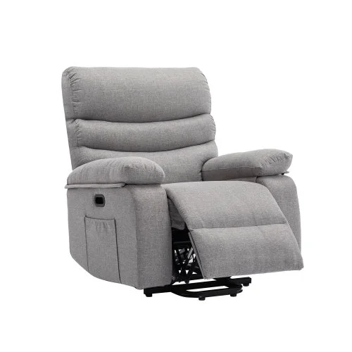 Power Lift Recliner Chair, cotton linen gray elderly chair with lifting, lying flat, heating, vibration massage, USB charging, remote control control