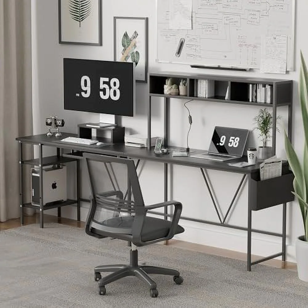 SQYTHGB L Shaped Gaming Desk with Power Outlets&LED Lights  Reversible Corner Computer Desk with Monitor Stand  Keyboard Tray  Shelves   Bag  67'' PC Table for Office Workstat