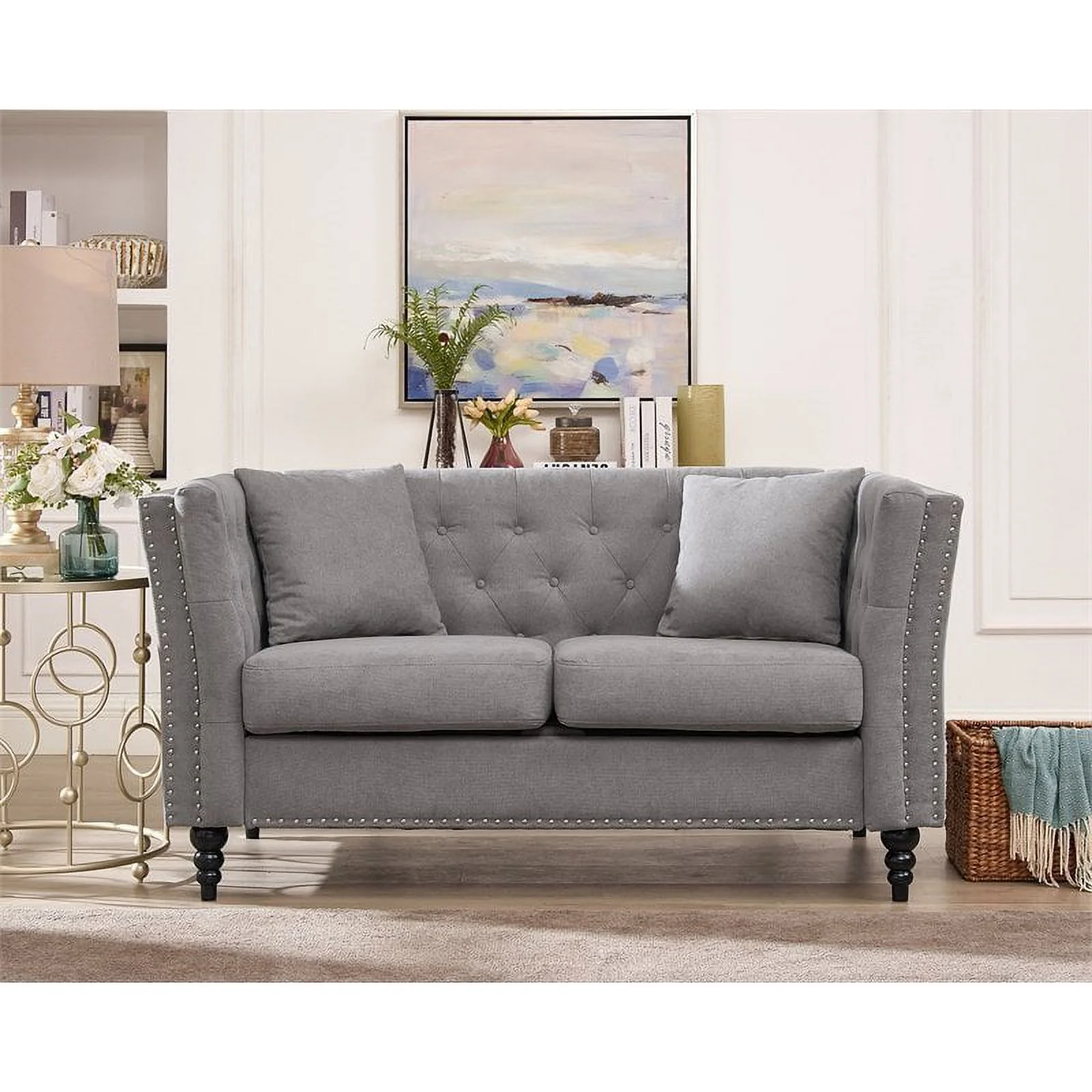 Home Square 3 Piece Living Room Set with Loveseat and Two Accent Chairs in Gray