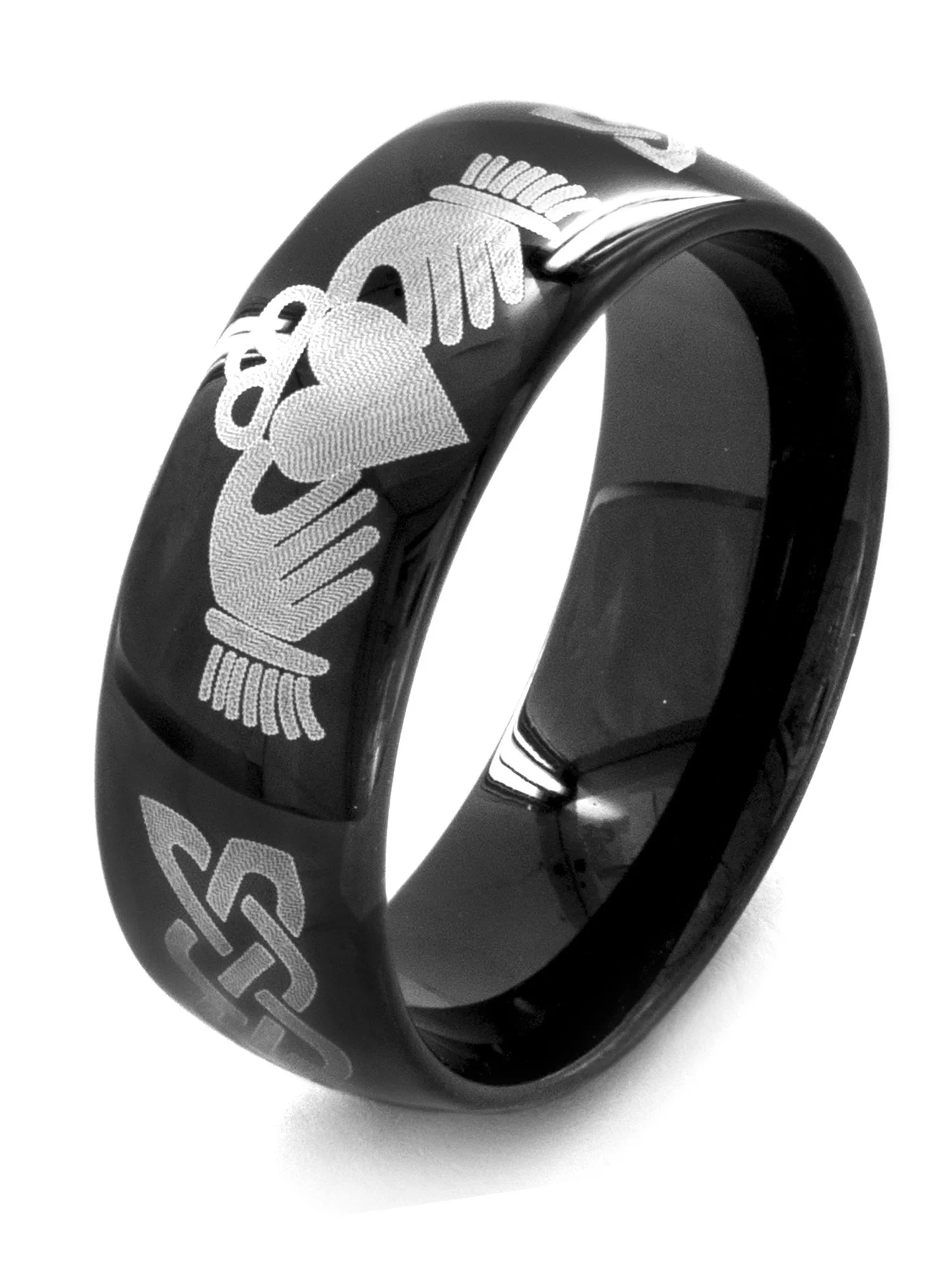 Men's Black-Plated Stainless Steel Claddagh Ring