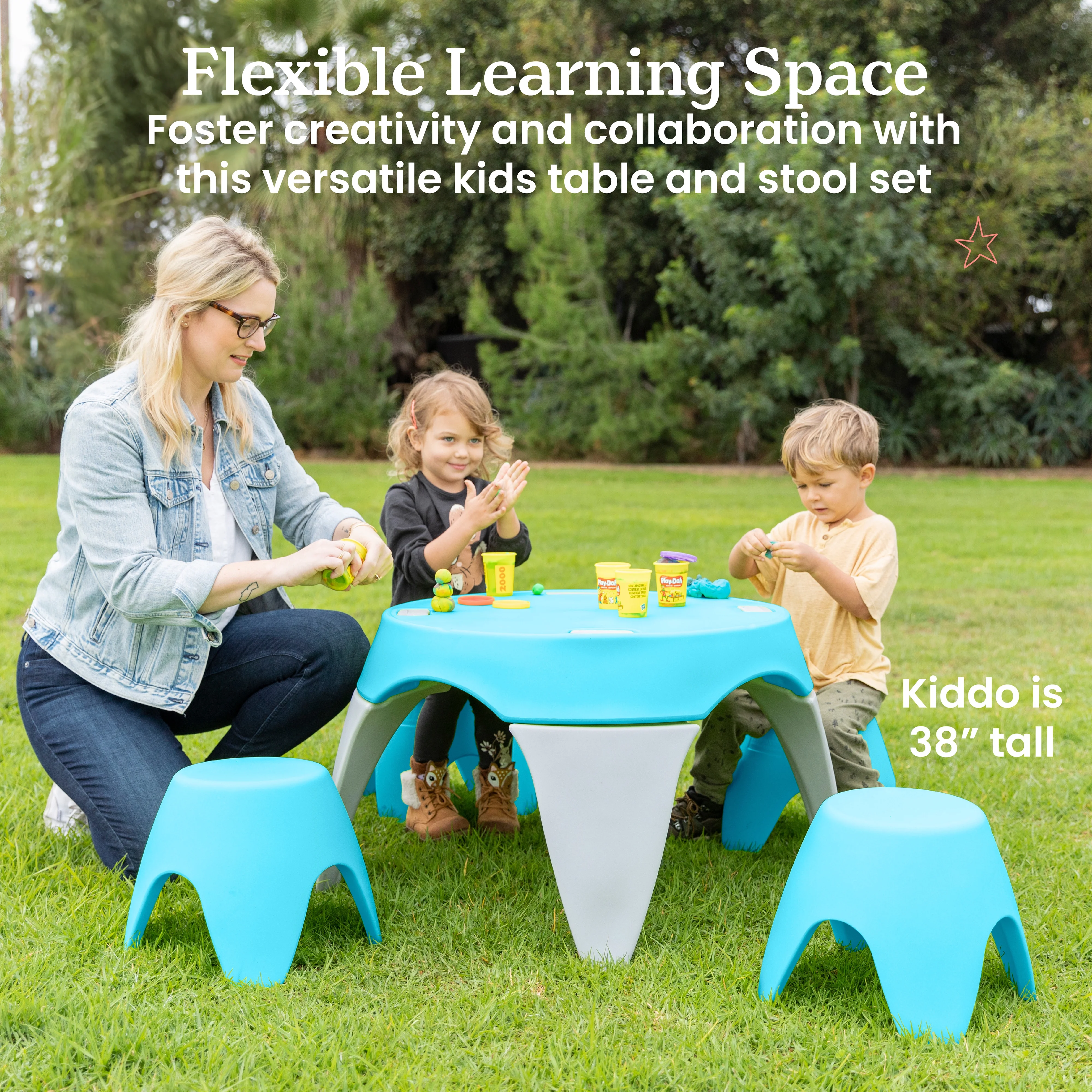 ECR4Kids Ayana Table and Stool Set, Cyan/Light Grey, 5-Piece