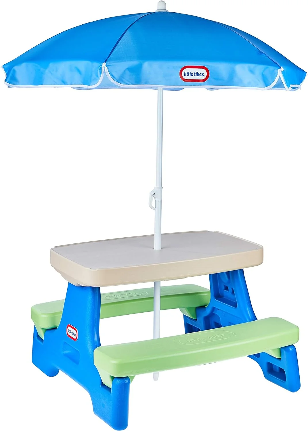 Tikes Easy Store Jr. Picnic Table with Umbrella - Blue / Green