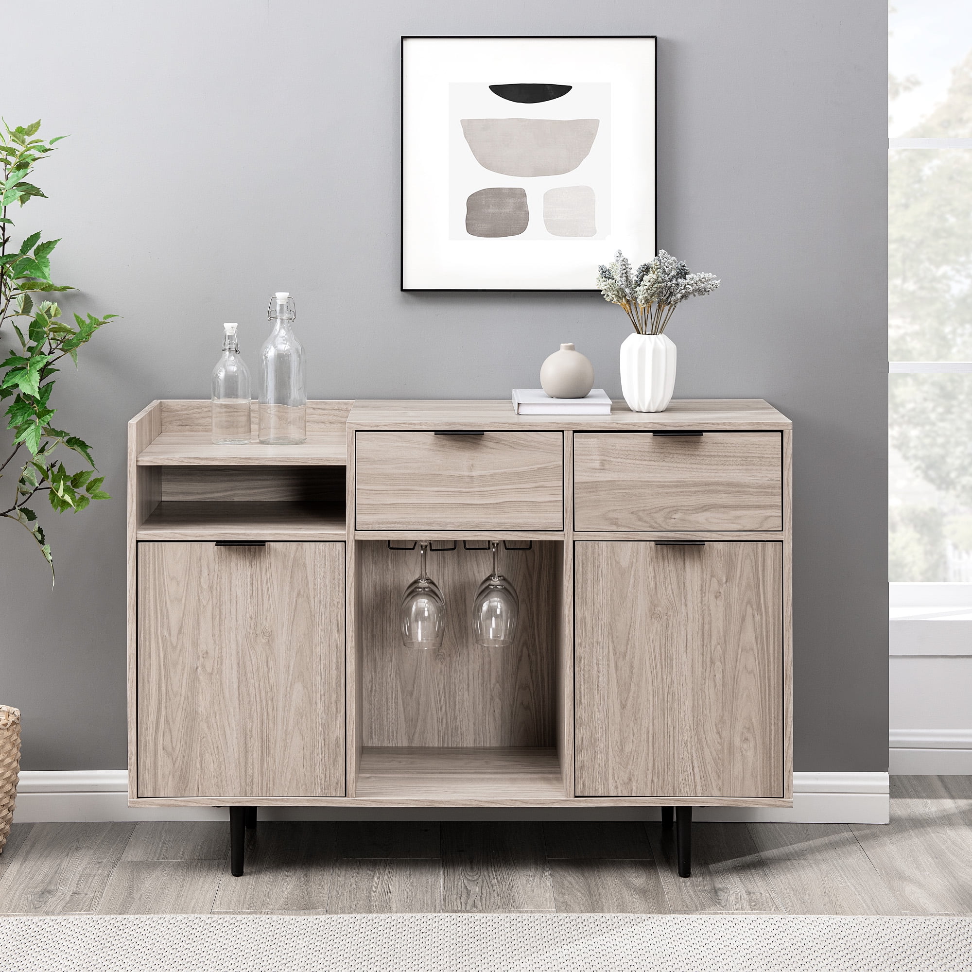 Walker Edison 48” Modern Contemporary Wine Storage Bar Cabinet, Birch